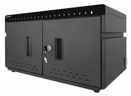 MANHATTAN 20-Port Ladeschrank 360W USB-C PD-Ports bis zu 3A/18W pro Port abschliessbar Ueberspannungsschutz Luefter Metallgehaeuse