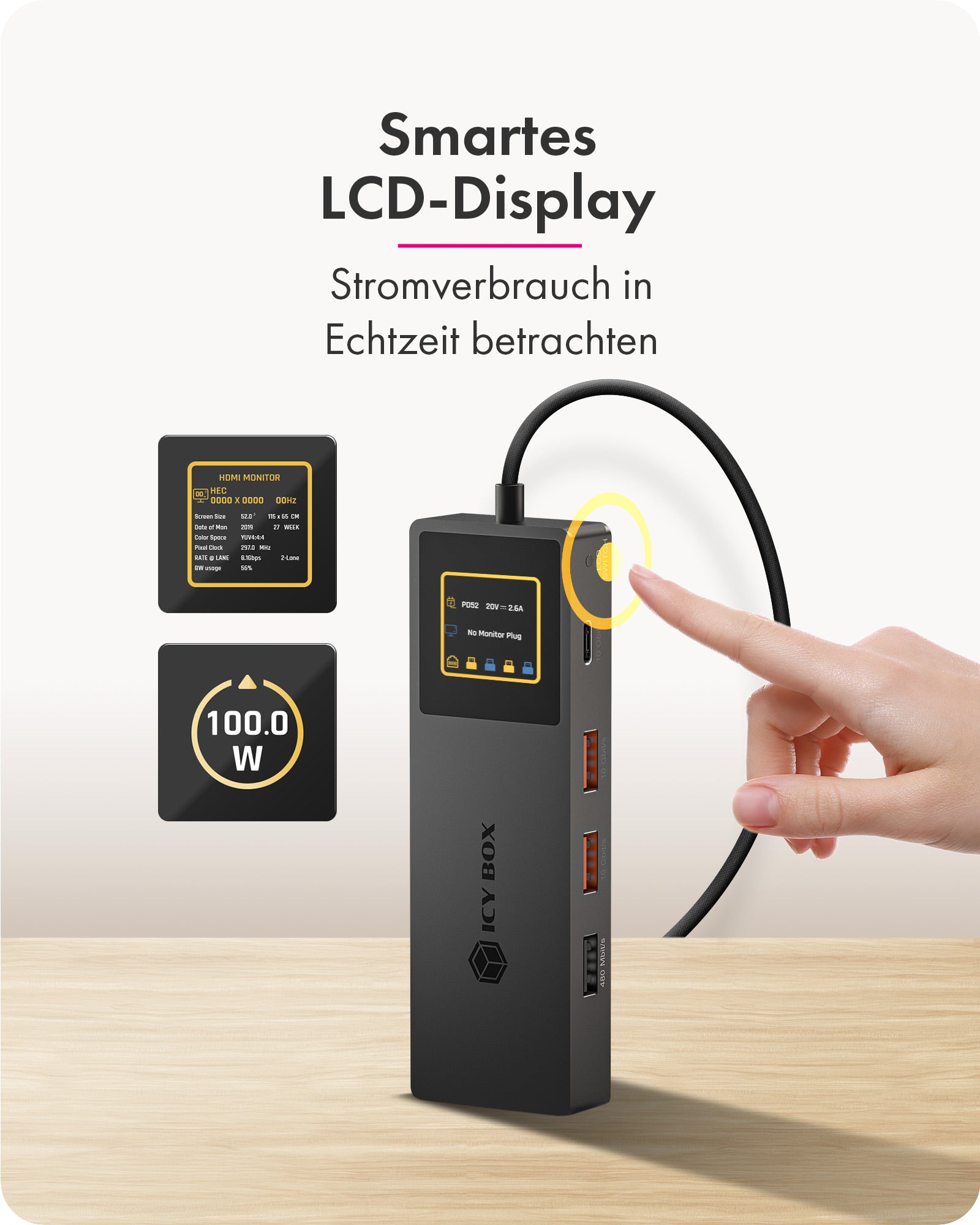 Dockingstation IcyBox Spade Dock 4038 7 in 1 mit LCD Display