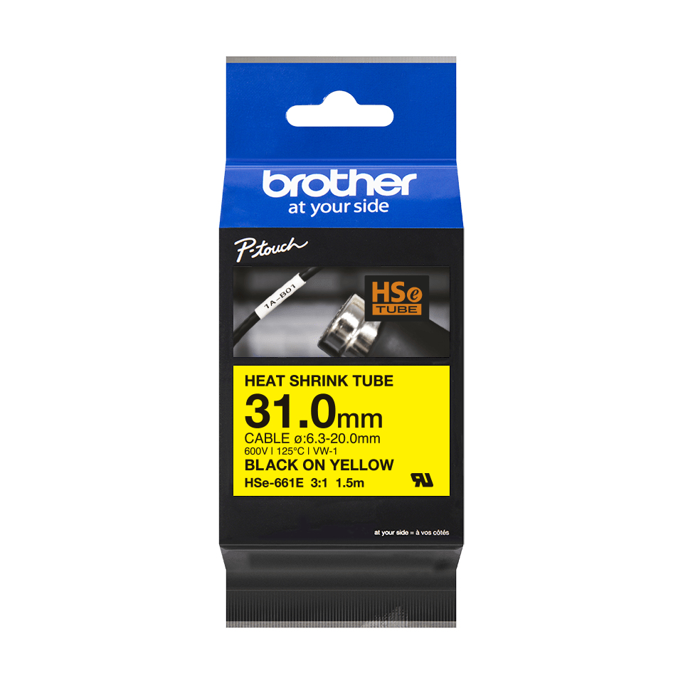 brother Schrumpfschlauch HSe-661E HSE661E, 31 mm, schwarz auf gelb, 1 St.