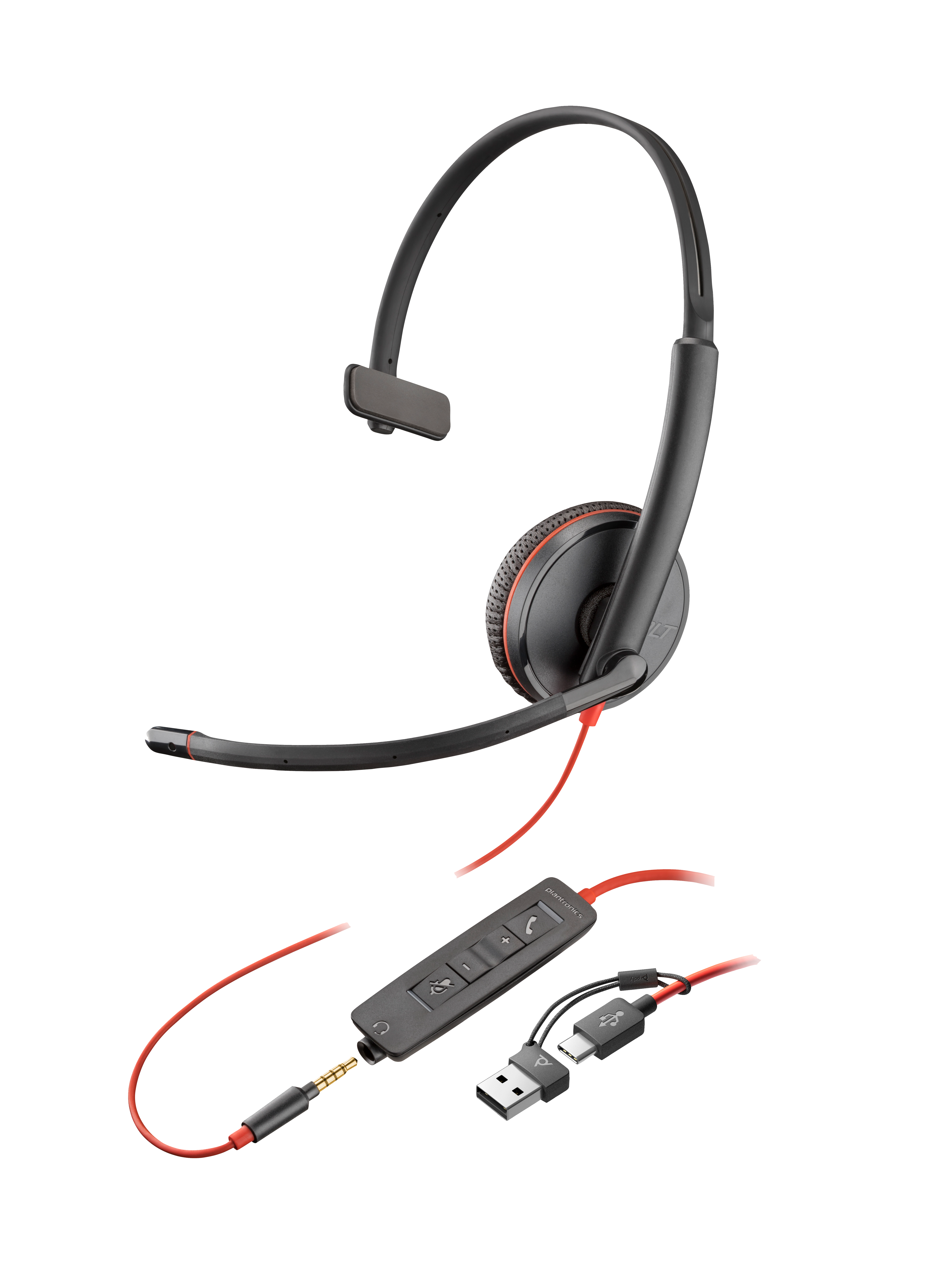 Poly Blackwire 3215 Monaural USB-C-Headset + 3,5 mm-Stecker + USB-C/A-Adapter