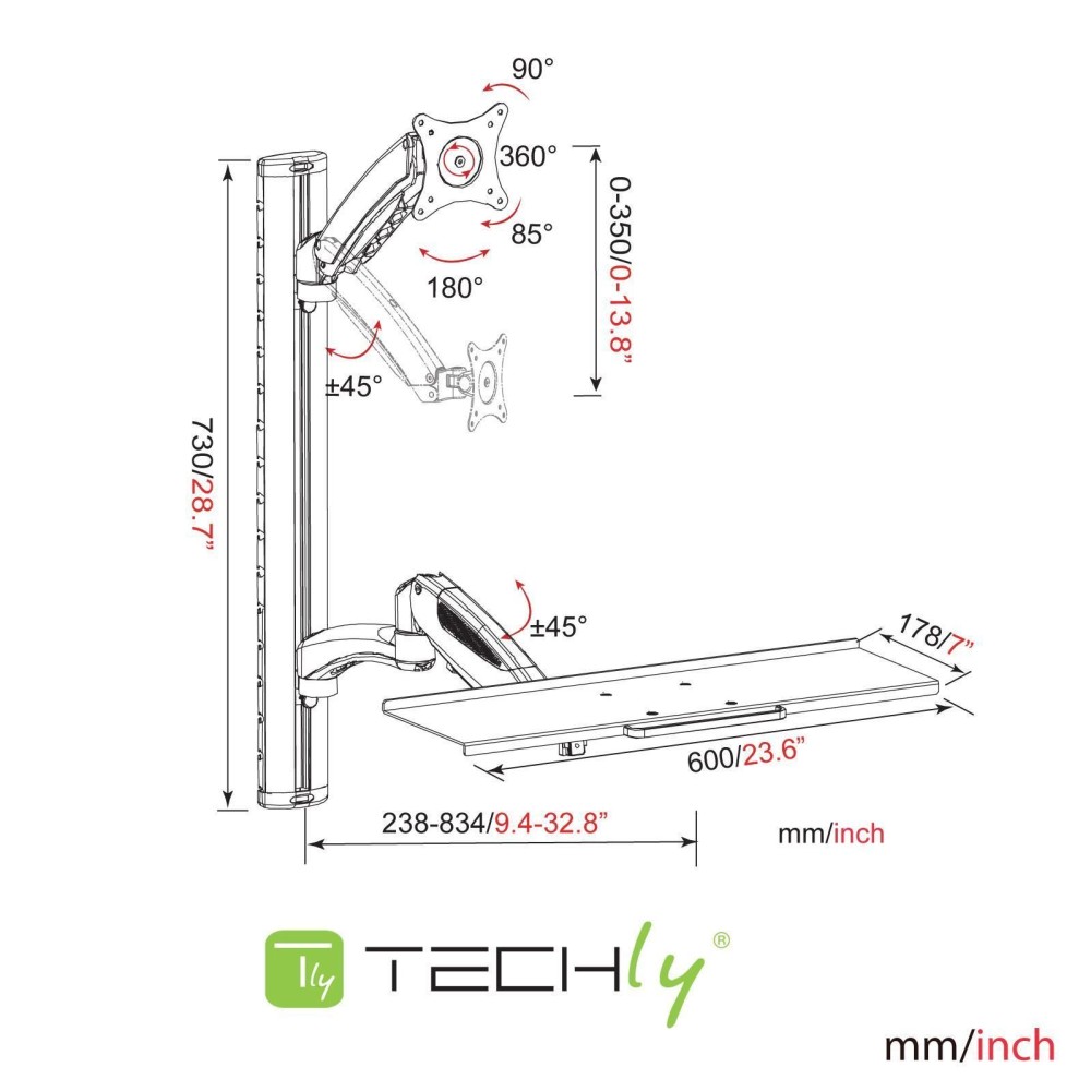 EFB Techly Wandhalterung für 38,1cm 15Zoll - 68,58cm 27Zoll Tastaturablage und Arm