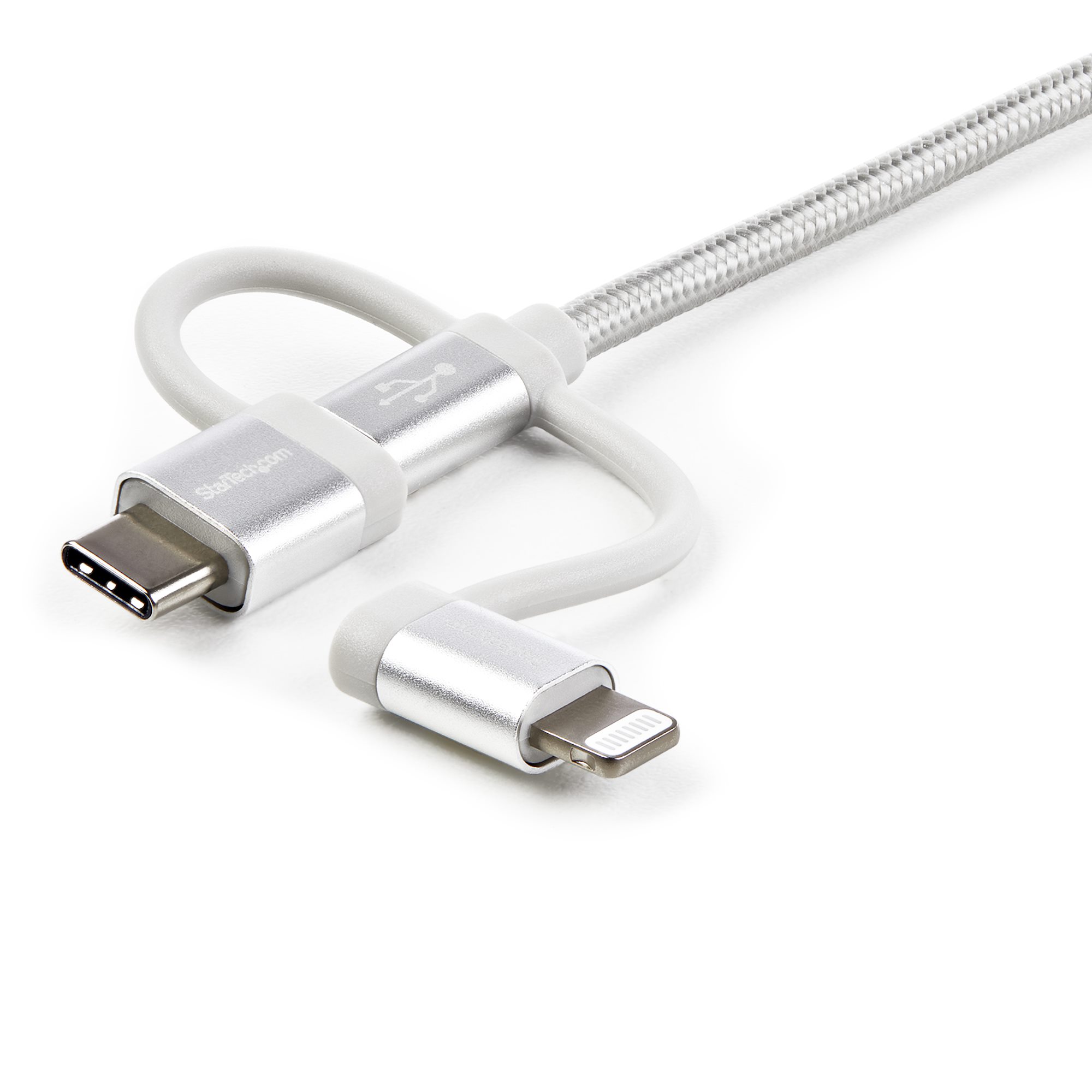 STARTECH.COM USB Lightning Kabel - USB-C Micro-B Laddekabel - 1m - geflochten - Silber - USB auf Lightning Kabel - USB zu USB C