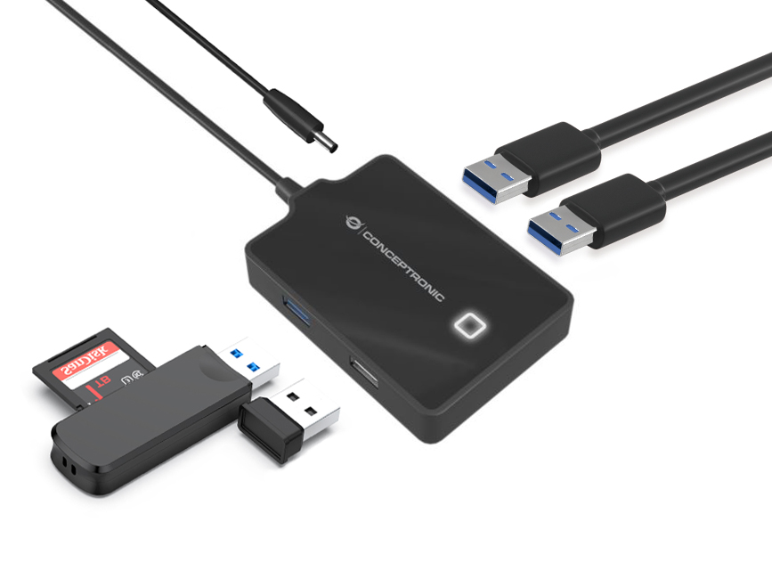 CONCEPTRONIC 4-Port Hub USB-A3.0->3xA2.0/A3.0/DC o.Netz. sw
