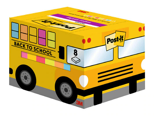 Post-it® Super Sticky Schulbus Haftnotizen extrastark farbsortiert, 8 Blöcke