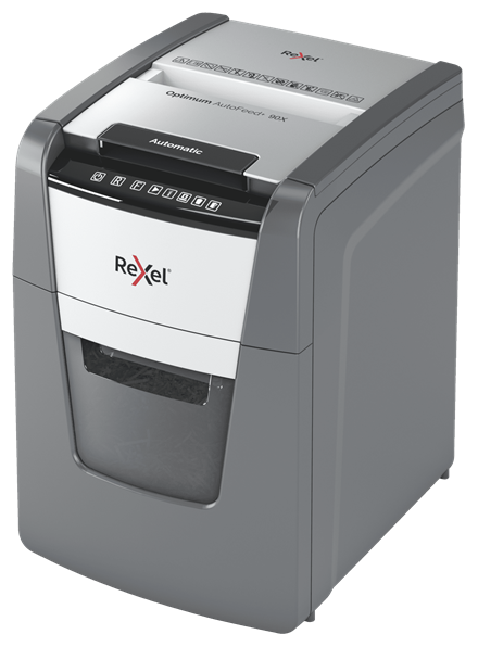 Rexel Optimum AutoFeed+ 90X Aktenvernichter mit Partikelschnitt P-4, 4 x 28 mm, bis 90 Blatt, schwarz