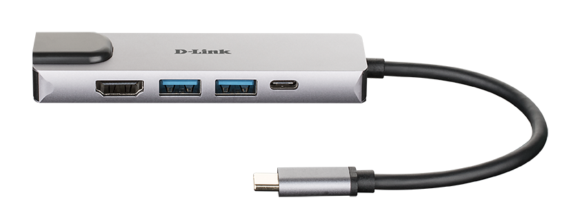 D-LINK DUB-M520 5-In-1 USB-C Hub 2x SuperSpeed USB 3.0 1x 4K HDMI 1x USB-C mit Ladefunktion bis 60W 1x RJ-45