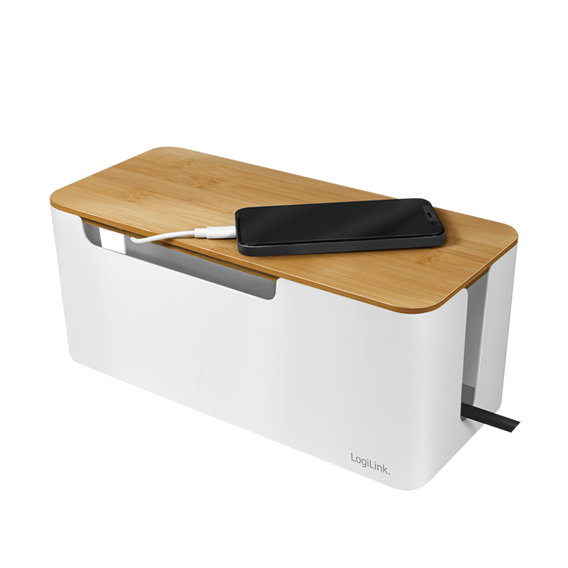 Management Cable Box Bambus-Deckel 320 x 140 x 130mm LogiLink White