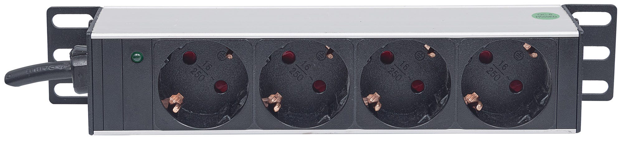 INTELLINET 25,4cm 10Zoll Steckdosenleiste 4-fach SCHUKO Power-LED ohne Ueberspannungsschutz 1,8m Stromkabel 1 HE