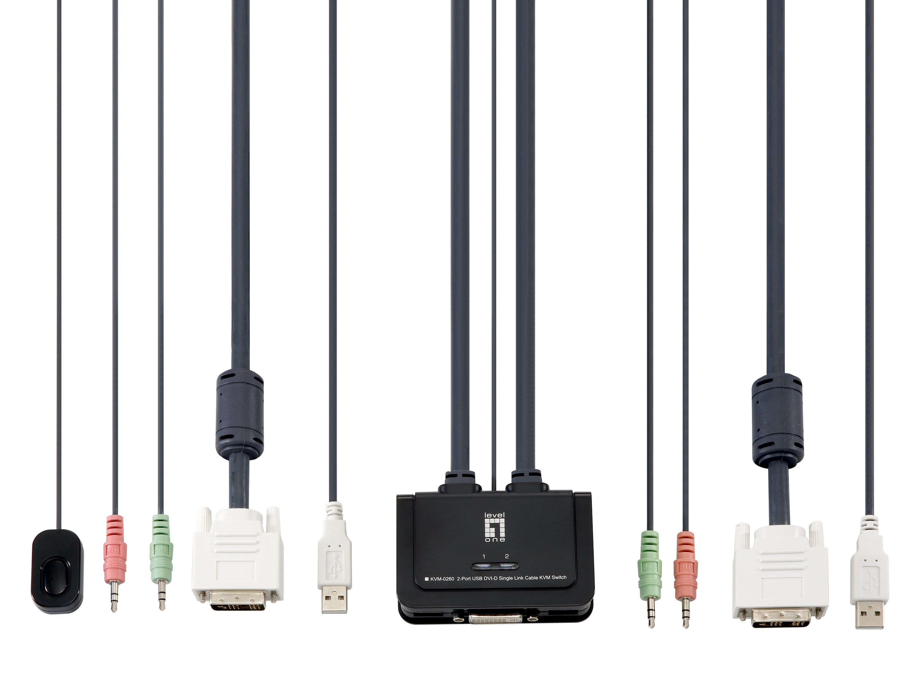 LevelOne KVM Switch 2-Port DVI-D Single audio support sw