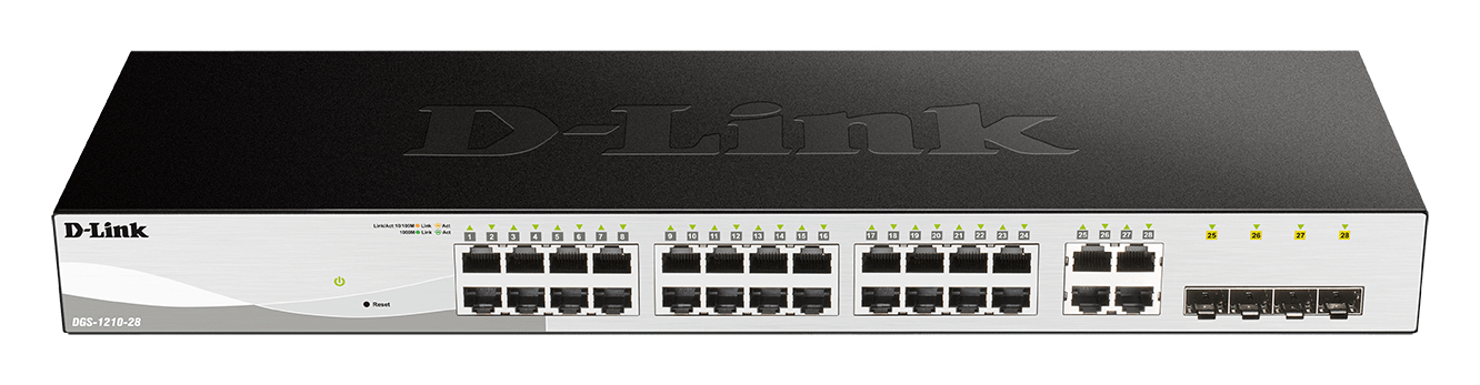 D-LINK DGS-1210-28/E 28-Port smart managed Gigabit Switch 24x 10/100/1000 4x TP Combo Port/SFP Slot lüfterlos 19Zoll Metallgehäuse