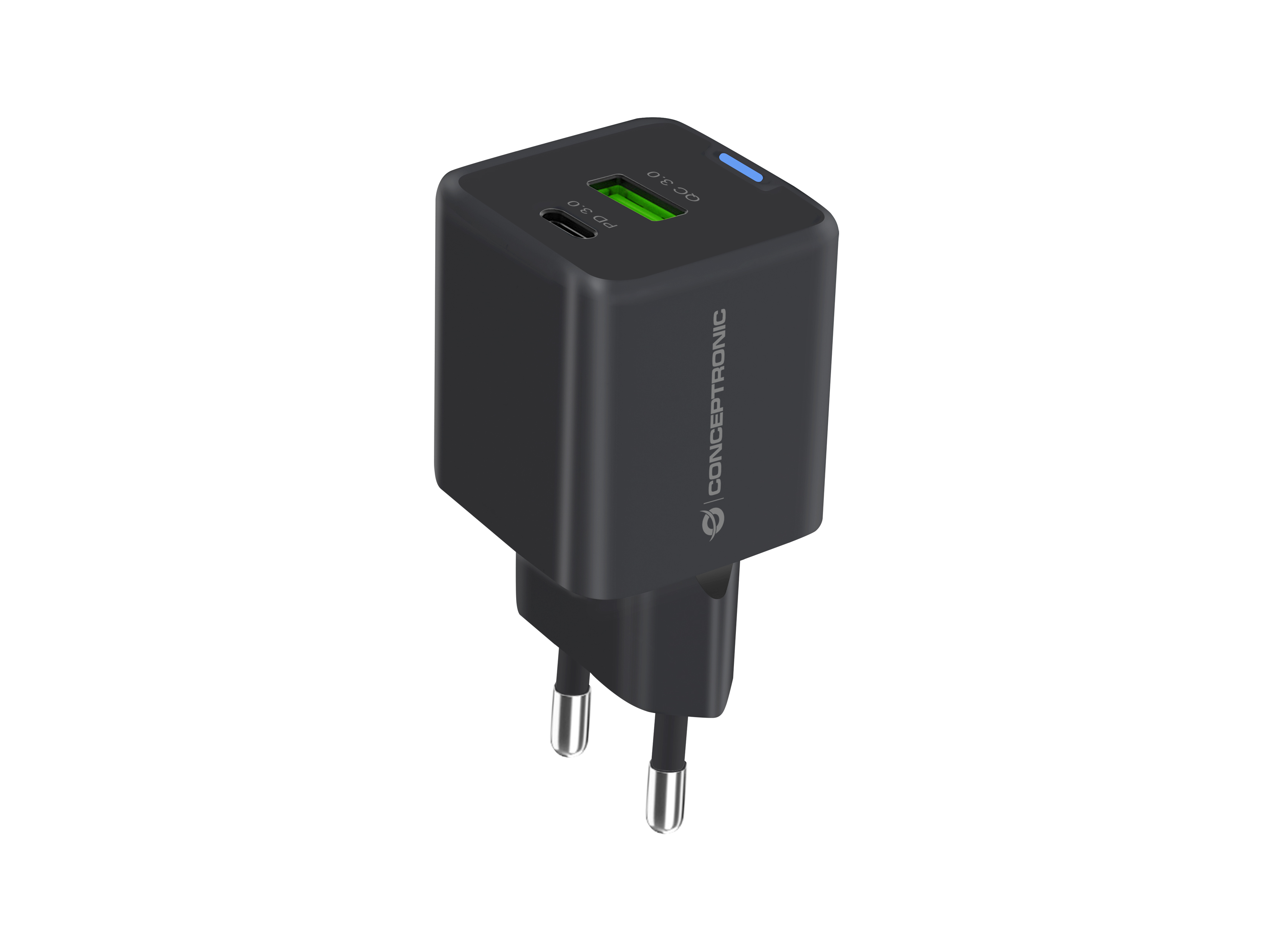CONCEPTRONIC Ladegerät 2Port GaN USB-C/-A 20WPD3.0/PPS sw