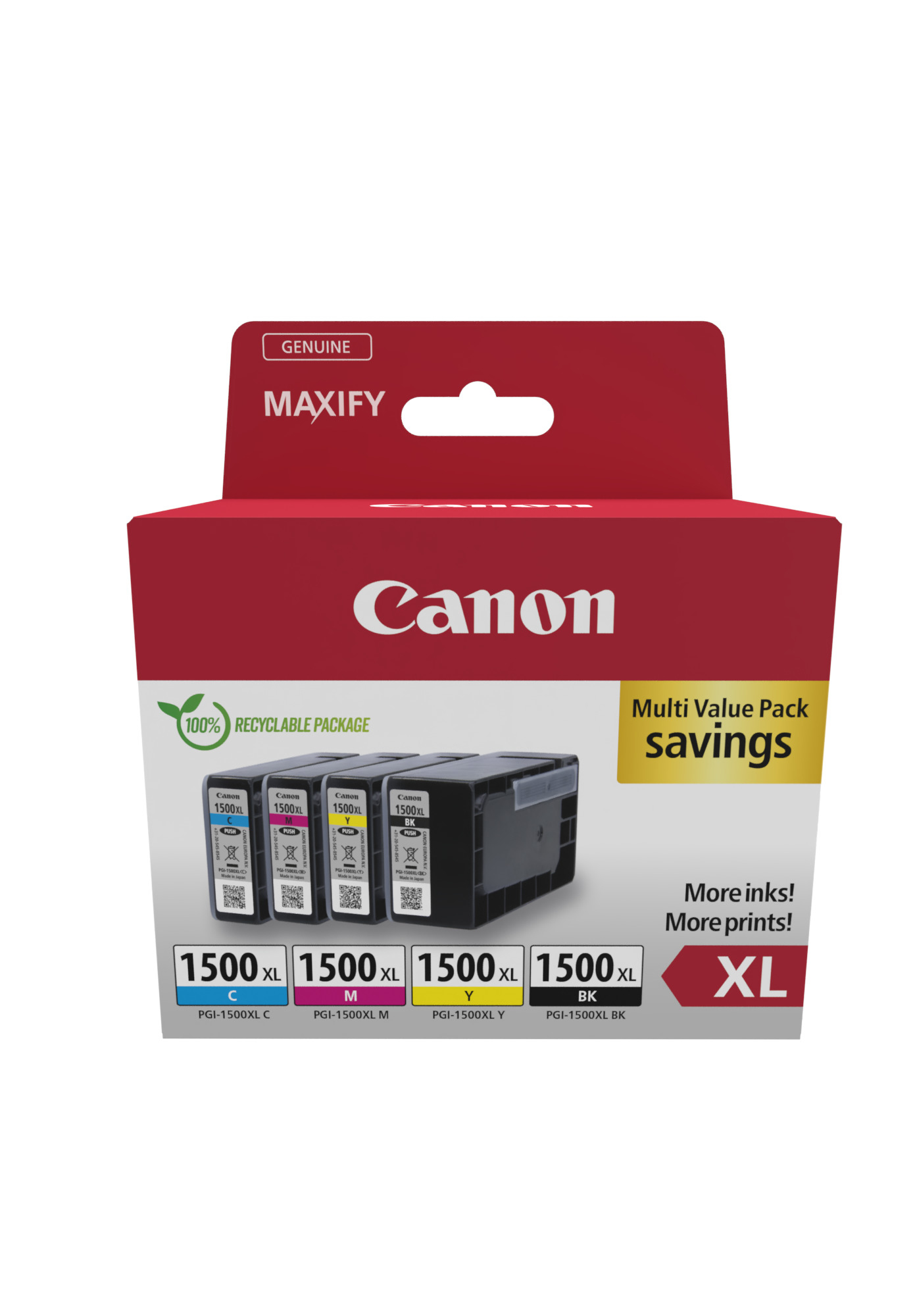 Canon PGI-1500 XL BK/C/M/Y schwarz, cyan, magenta, gelb Druckerpatronen, 4er-Set