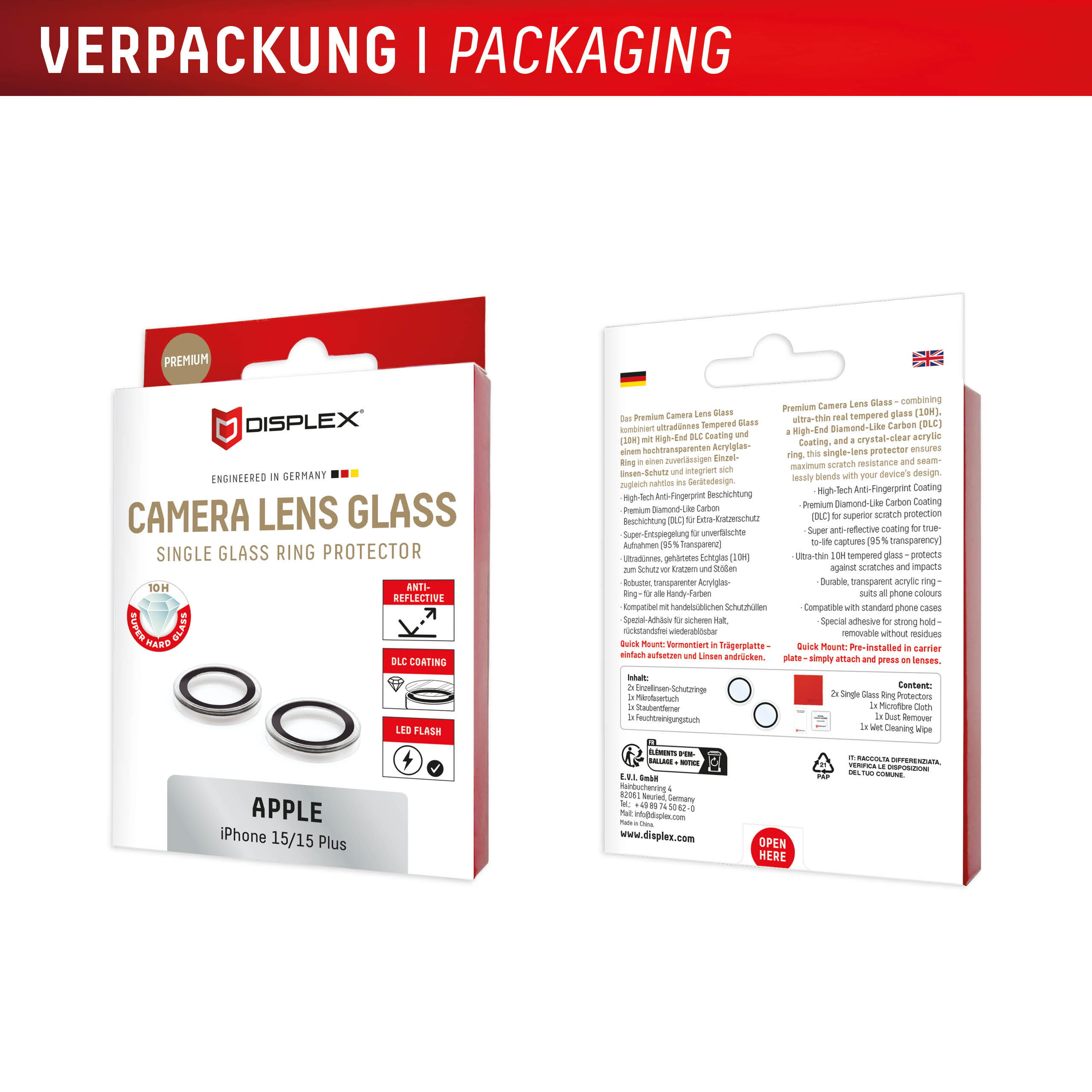 DISPLEX CAMGLASS SINGLE LENS IPHONE 15/15 PLUS