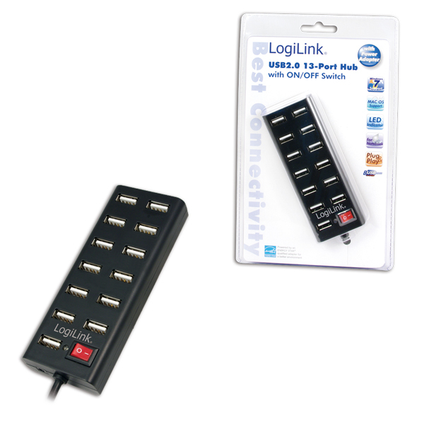 Logilink USB-HUB 13-Port m. Netzteil schwarz Kunststoff