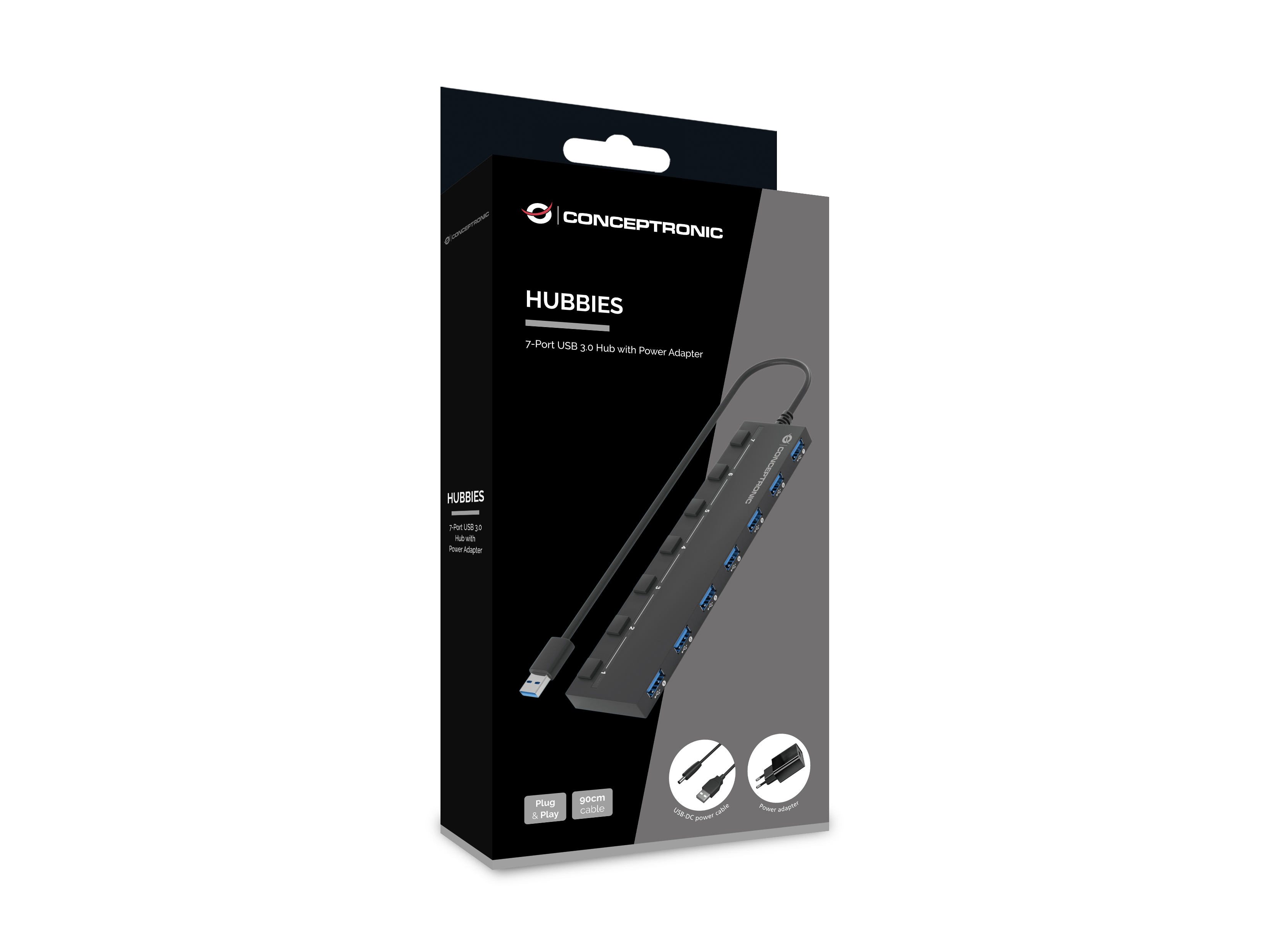 CONCEPTRONIC 7-Port Hub USB-A3.0->7xA3.2Gen1/DC m.Netz. sw