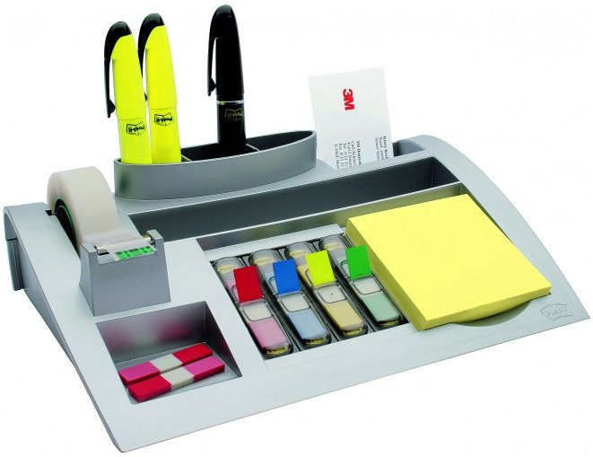 Post-it® Schreibtisch-Organizer C50 silber ABS-Kunststoff 7 Fächer 25,6 x 16,8 x 6,8 cm