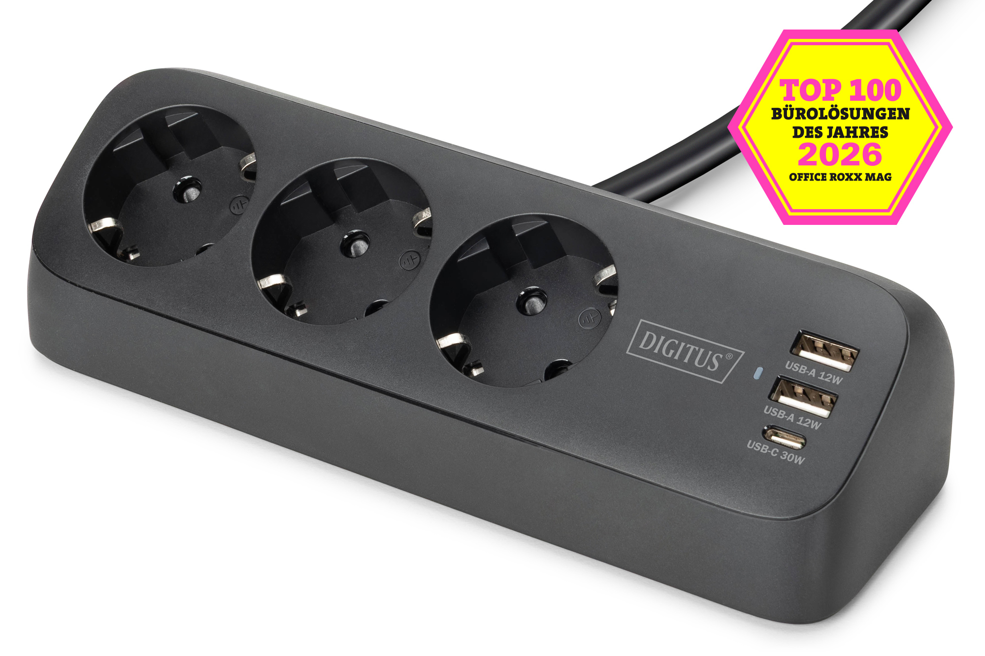 DIGITUS Steckdosenleiste 3x + 2USB 1,5m 12W 30W schwarz