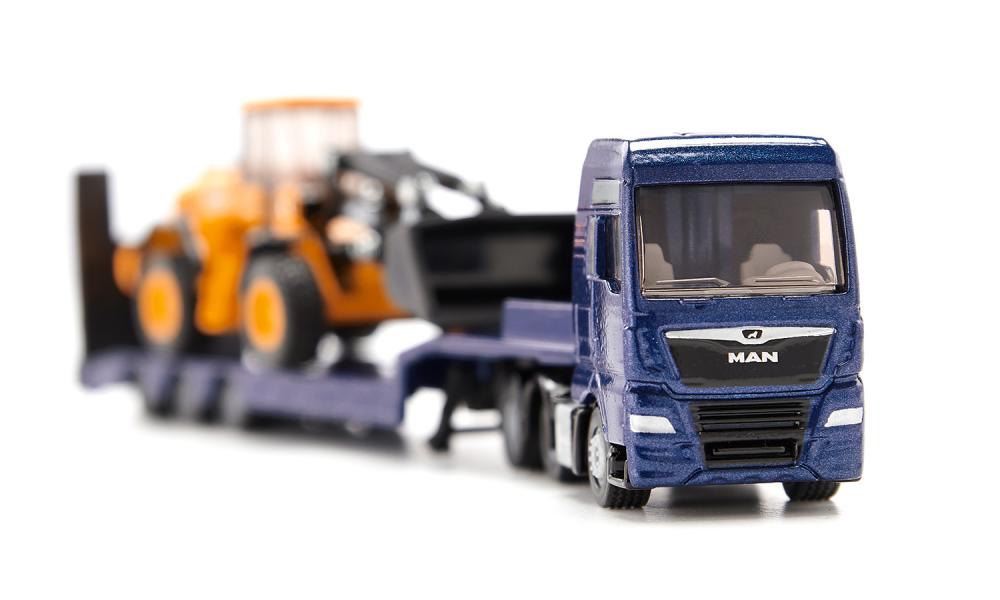SUPER MAN LKW mit Tieflader und JCB Radlader, Modellfahrzeug