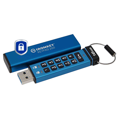 KINGSTON 16GB IronKey Keypad 200 FIPS 140-3 Lvl 3 Pending AES-256 Encrypted
