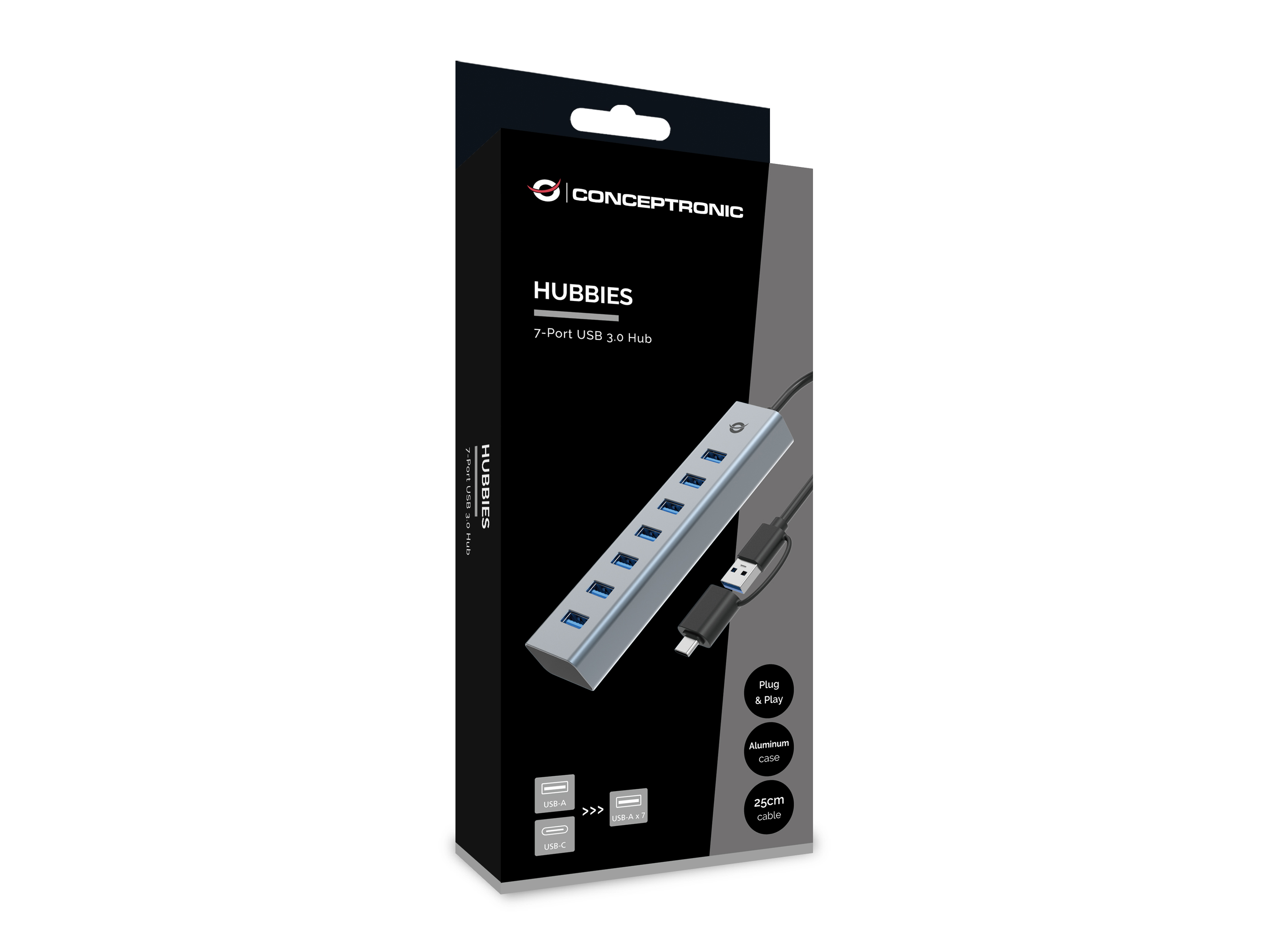 CONCEPTRONIC 7-Port Hub USB-A3.0/-C Adap.->7xA3.0 o.Netz. gr