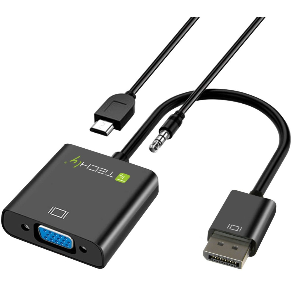 TECHLY HDMI auf VGA Konverter mit Audio und Micro USB HDMI Stecker auf VGA Buchse schwarz im hochwertigen Polybag