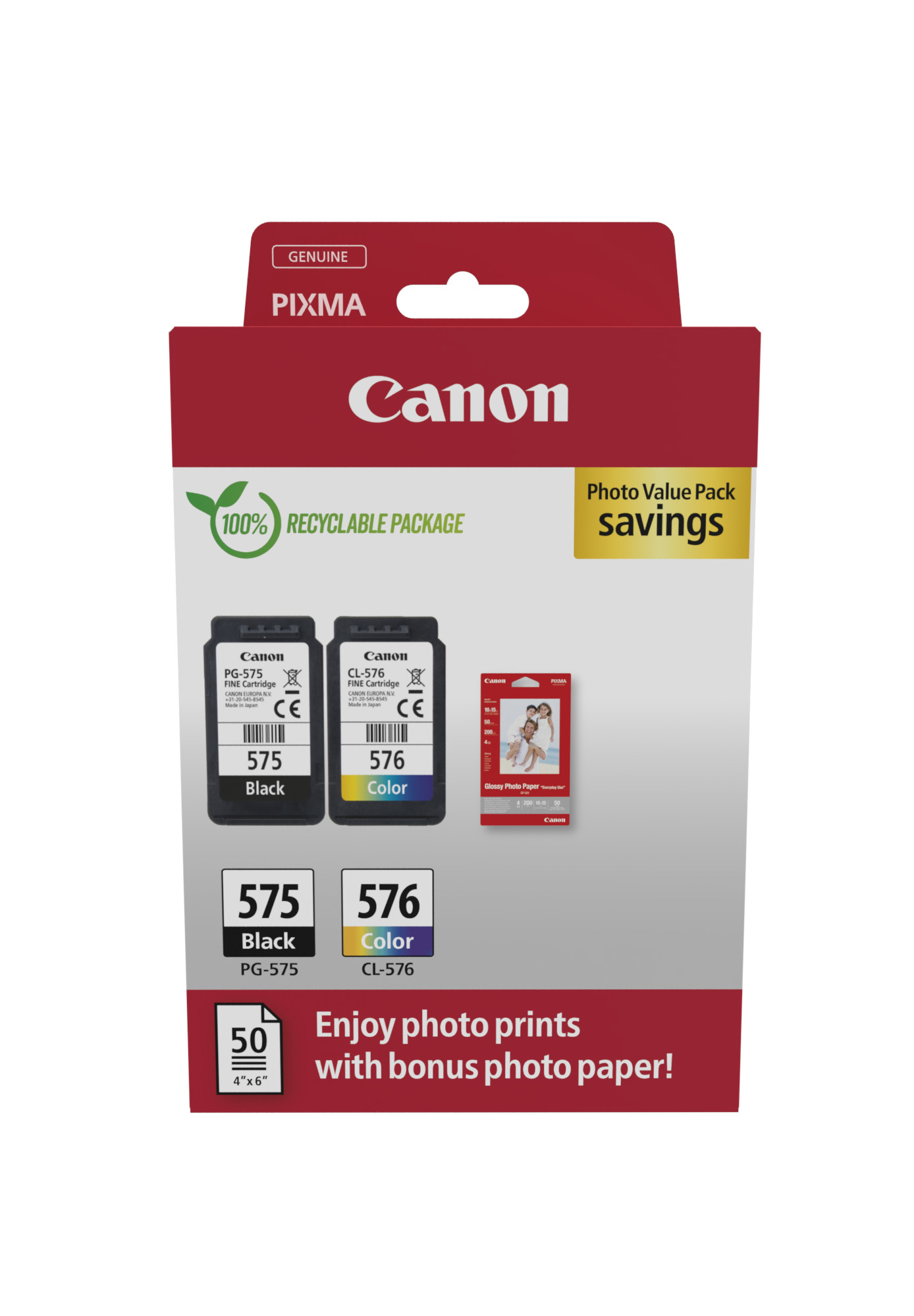 Canon PG-575/CL-576 schwarz, color Druckköpfe + Fotopapier, 2er-Set