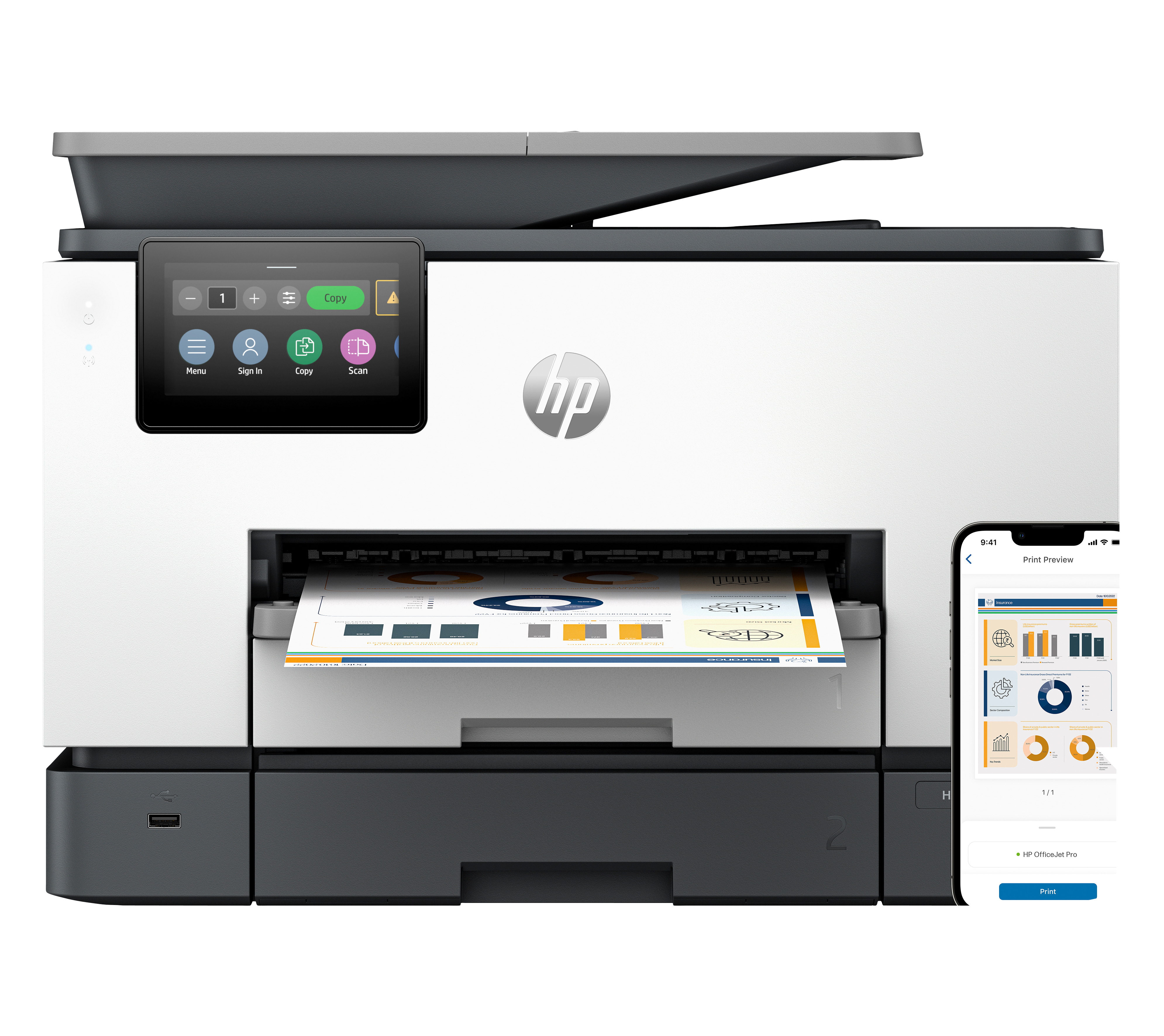 HP OfficeJet Pro 9130b All-in-One 4 in 1 Tintenstrahl-Multifunktionsdrucker grau
