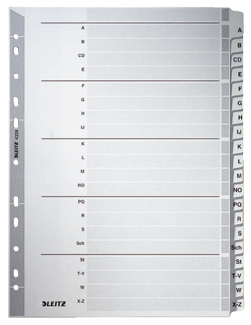 LEITZ Ordnerregister DIN A4 Vollformat A-Z grau 20-teilig, 1 Satz