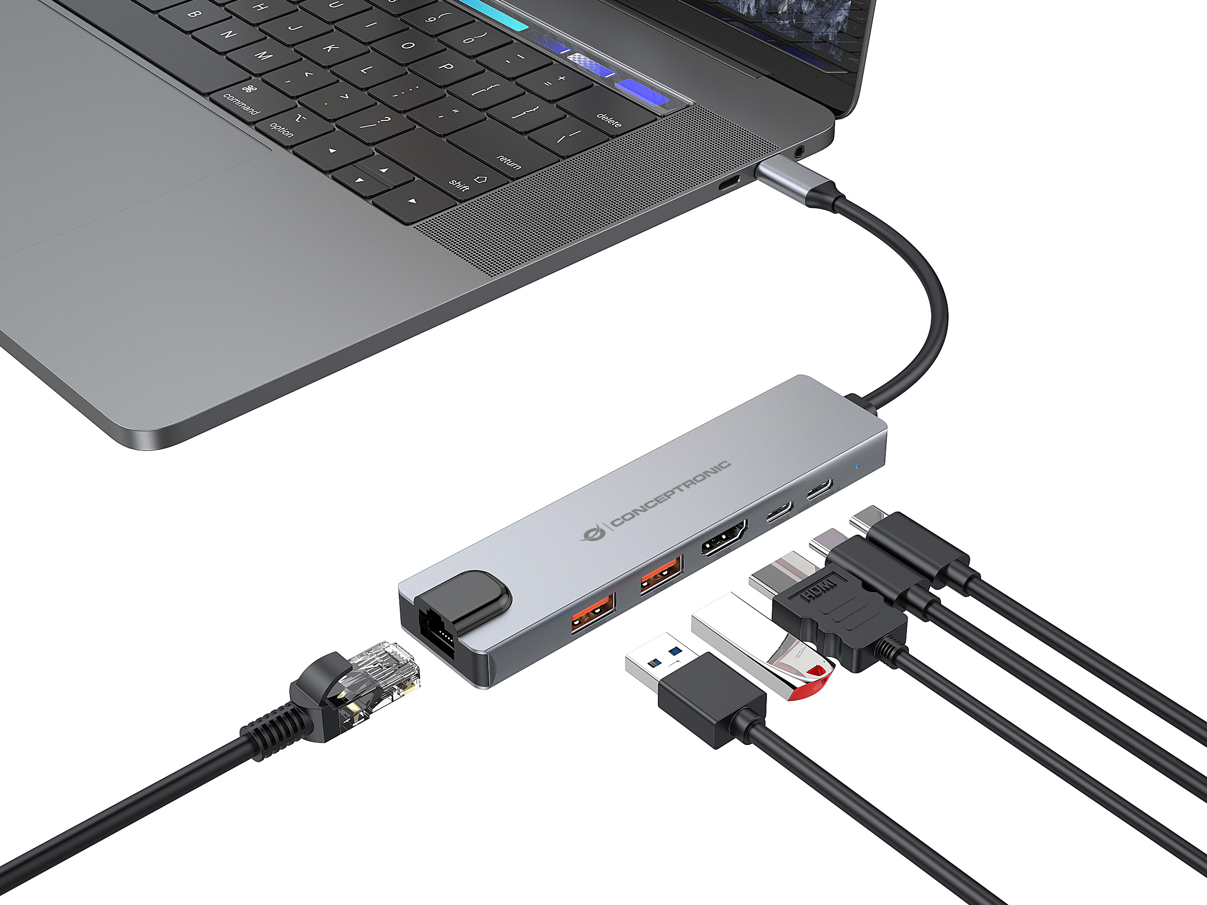 CONCEPTRONIC 6-1 Dock USB-C->HDMI/2xUSB-A/USB-C/+ 25cm si