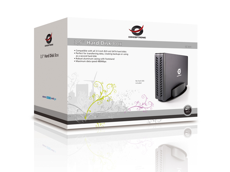 CONCEPTRONIC HDD Gehäuse 3.5SATA HDD/SSD USB-A2.0 480Mbs sw