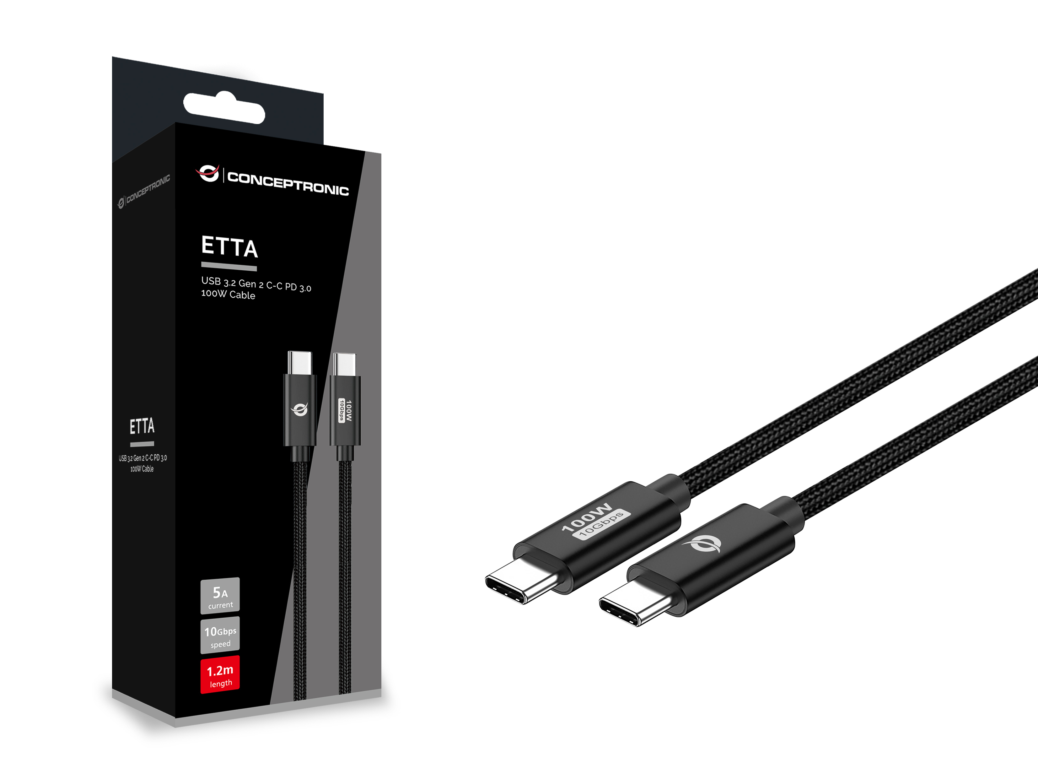 CONCEPTRONIC Kabel USB-C3.2->C 100W/QC 10Gbs 1.20m sw
