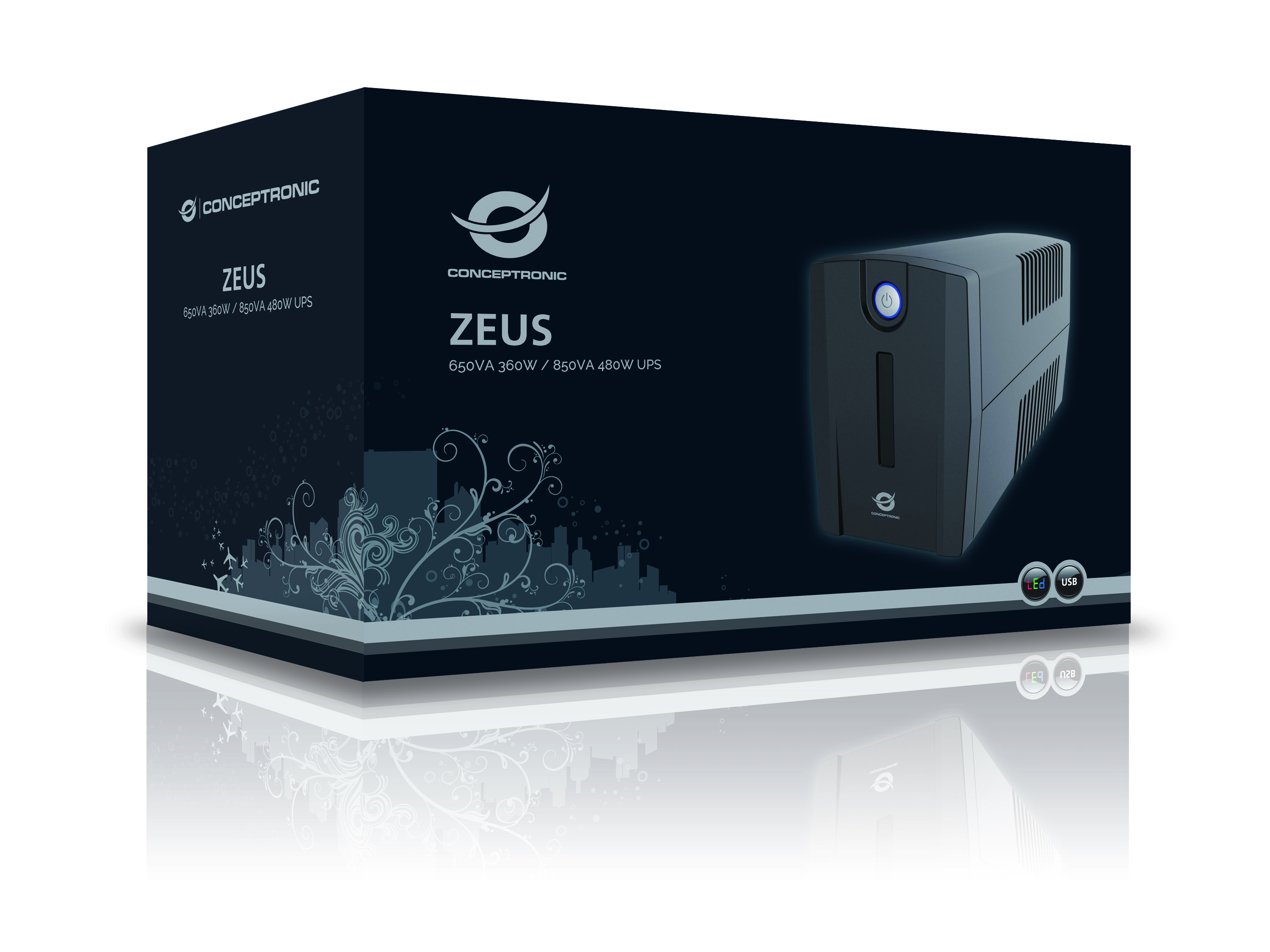 CONCEPTRONIC USV 850VA/480W/2xSchuko/HID USB/RJ45in/Out sw