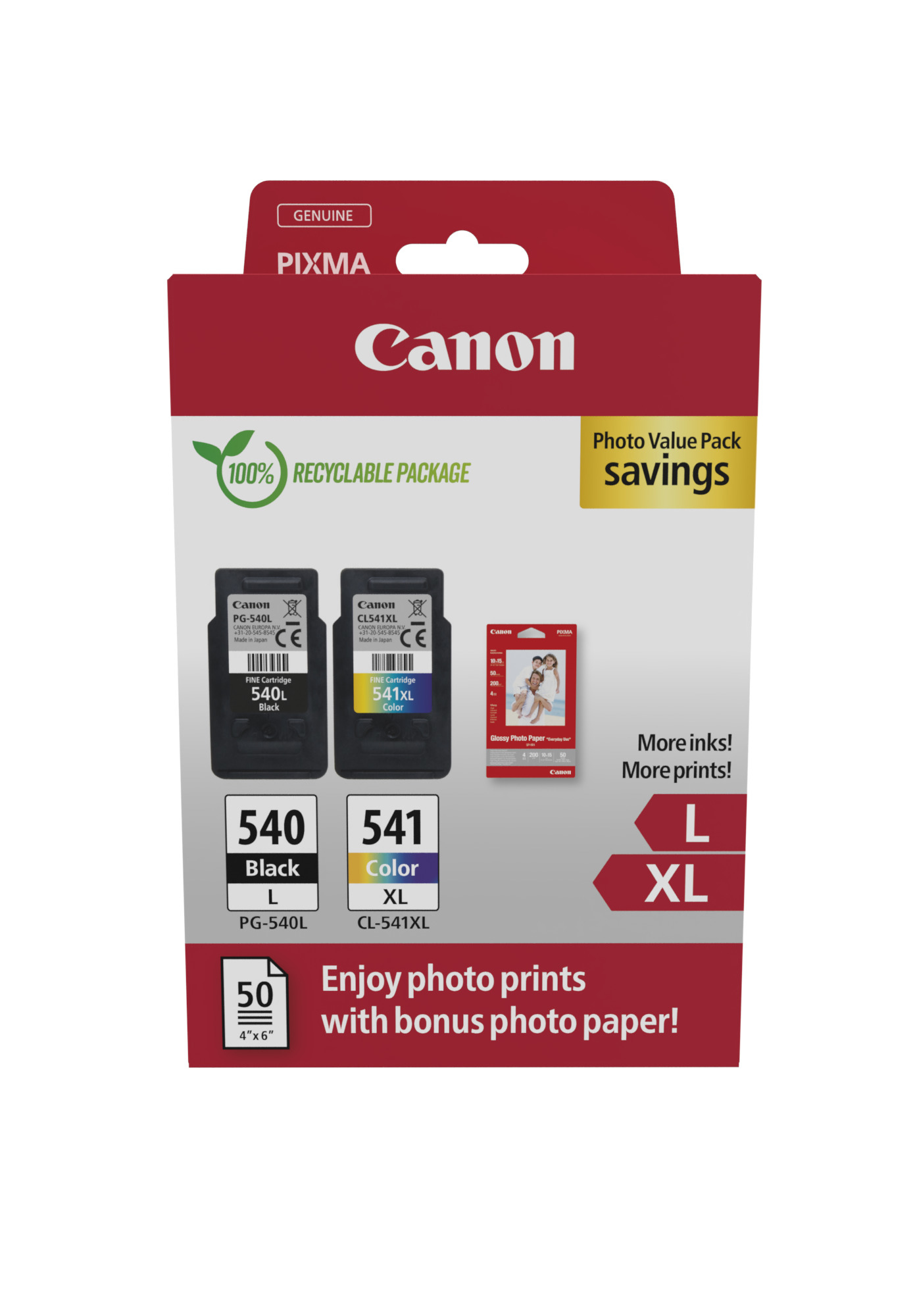 Canon PG-540L + CL-541XL schwarz, color Druckköpfe + Fotopapier, 2er-Set