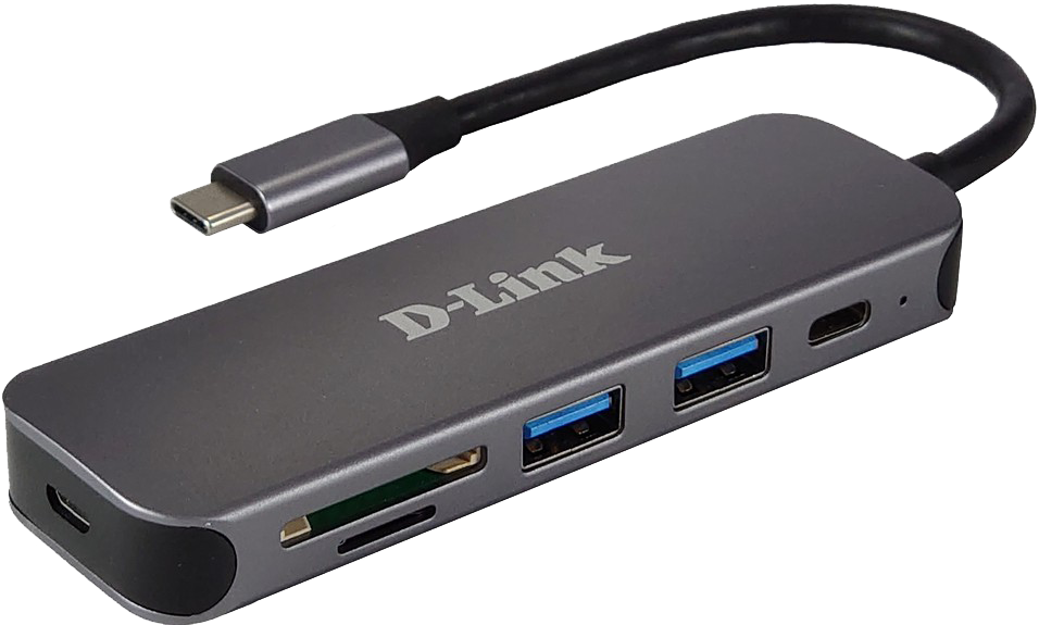 D-LINK DUB-2325 5-in-1 USB-C-Hub mit Kartenleser 2x SuperSpeed USB-3.0 1x USB-C Thunderbolt 3 1x SD/microSD/SDHC/SDXC Slot