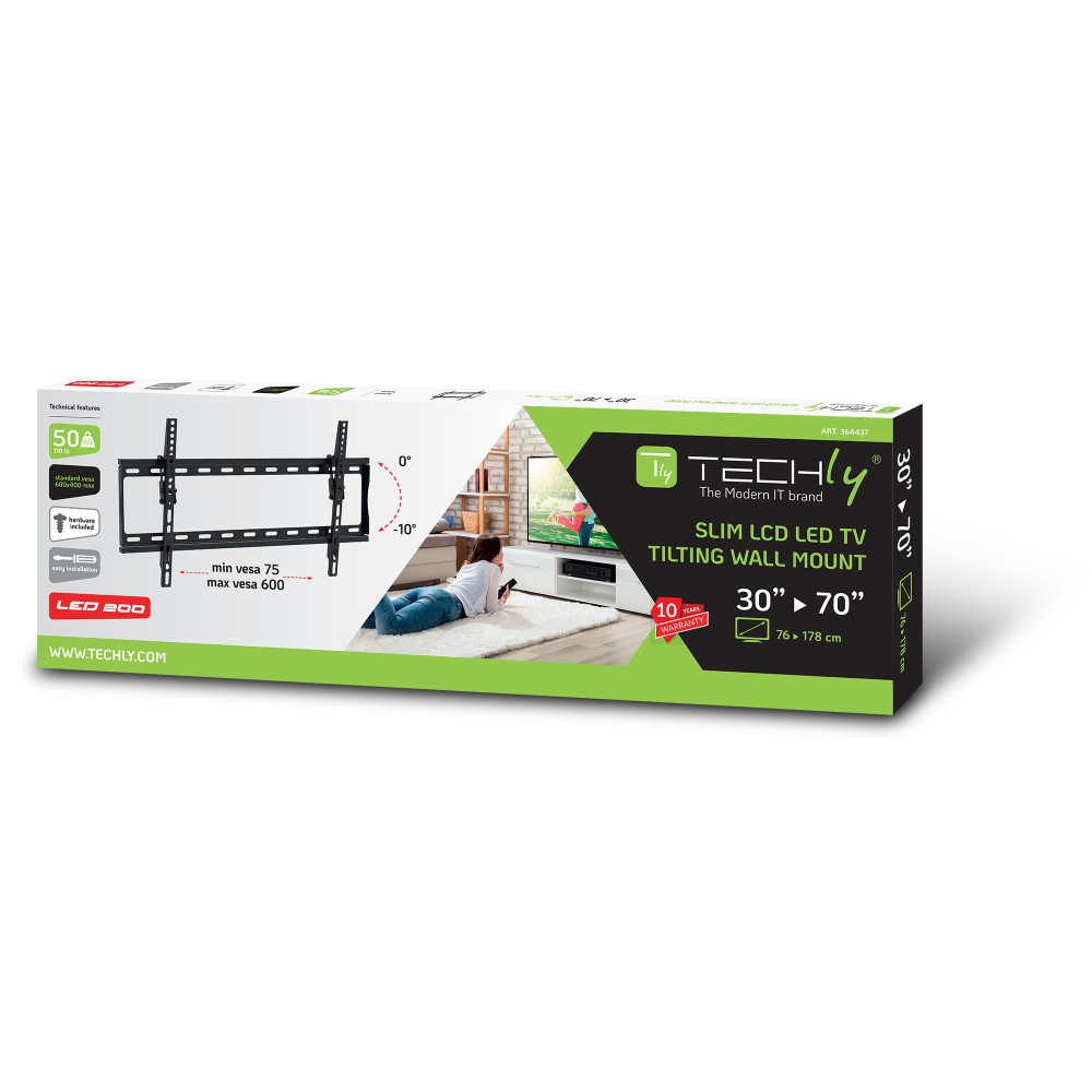 TECHLY Wandhalterung für LCD TV LED 30-70Zoll 76,2-177,8cm neigbar schwarz