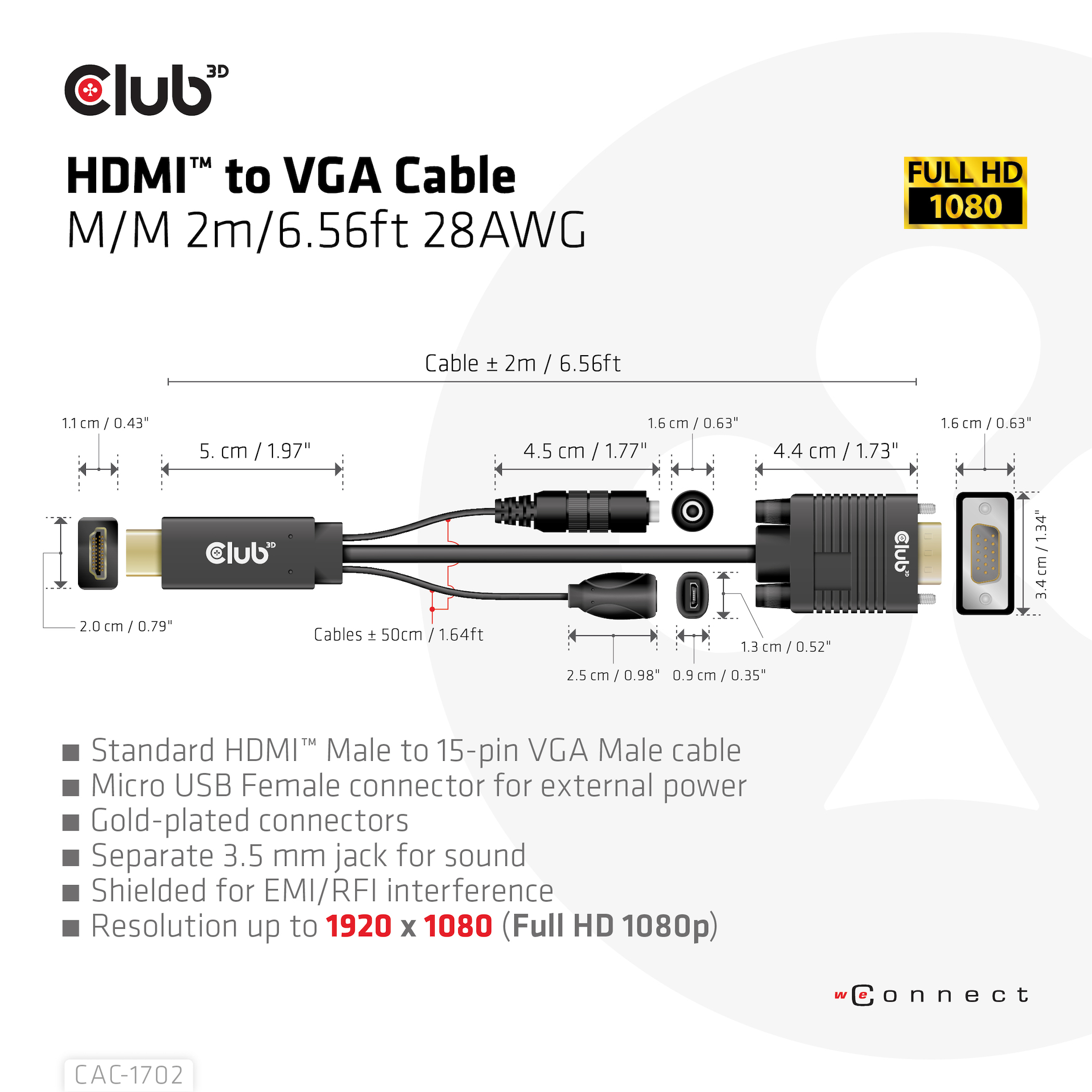 Club3D Kabel HDMI+Micro-USB-Buchse > VGA+3,5mm 2m St/Bu retail