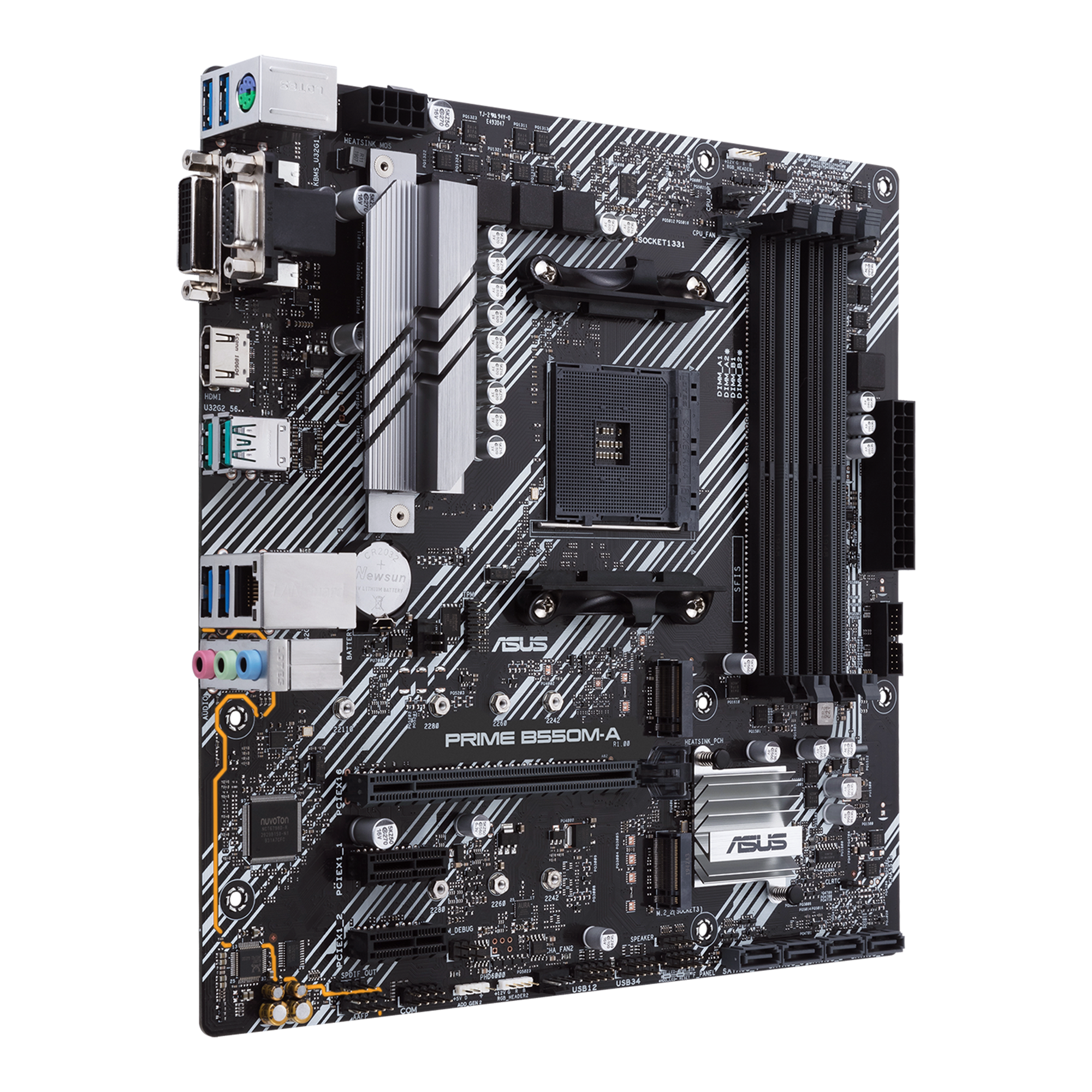 ASUS PRIME B550M-A mATX MB dual M.2 PCIe 4.0 1Gb Ethernet HDMI/D-Sub/DVI SATA 6Gbps USB3.2 Gen 2 Type-A