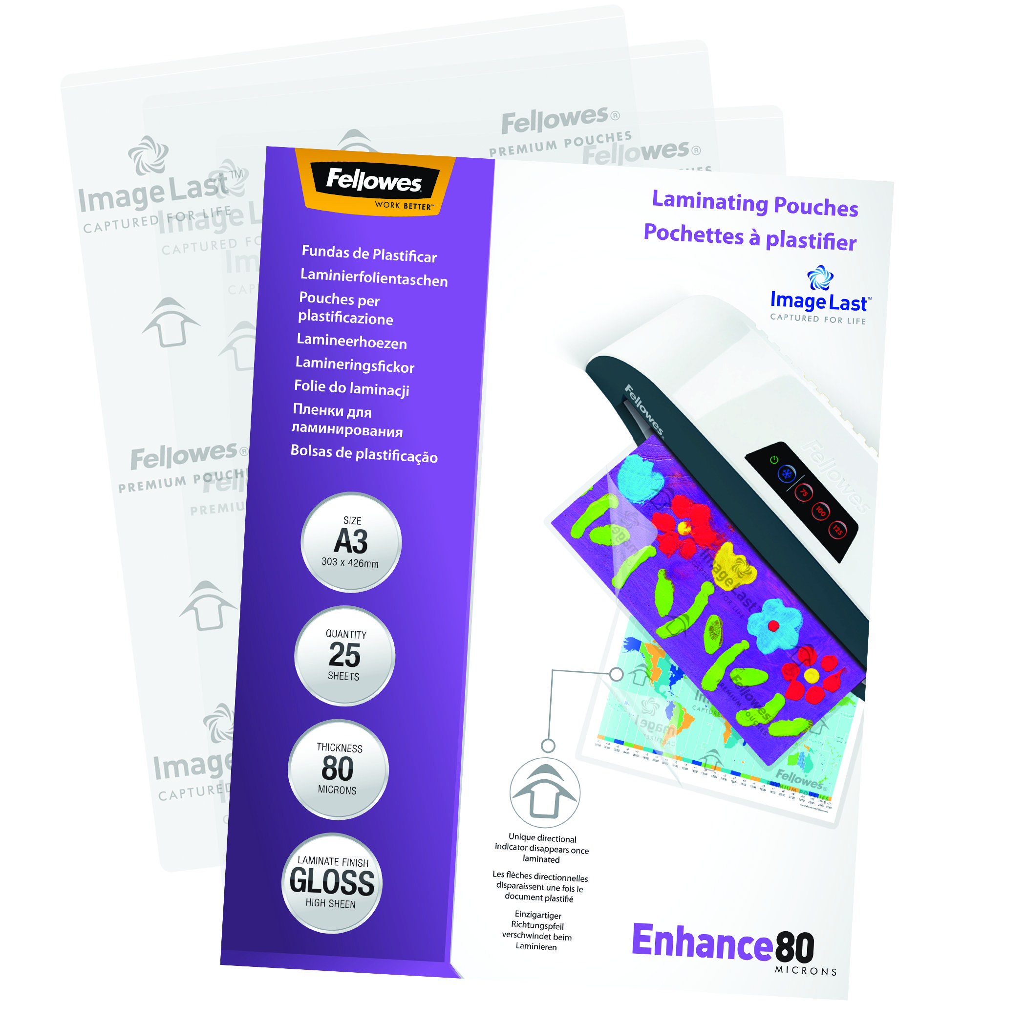 Fellowes Laminierfolien Enhance80 ImageLast glänzend für A3 80 micron, 25 St.
