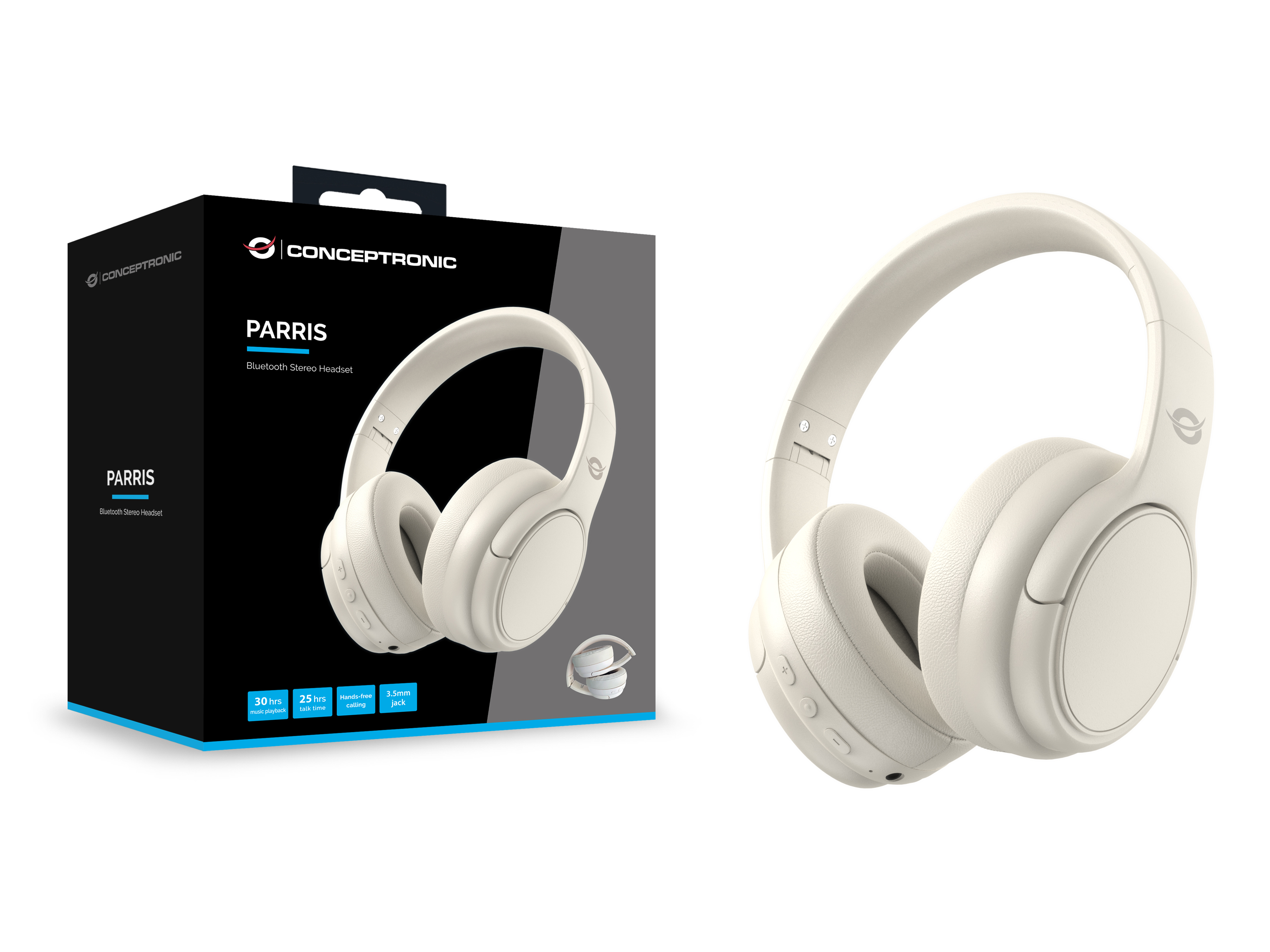 CONCEPTRONIC Headset Stereo WLS BT5.4/Mikro/Faltb. 30Std ws