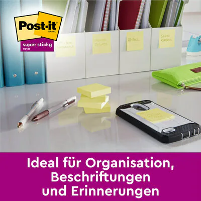 4 + 2 GRATIS: Post-it® Super Sticky Notes Haftnotizen extrastark gelb, 4 Blöcke + GRATIS 2 Blöcke