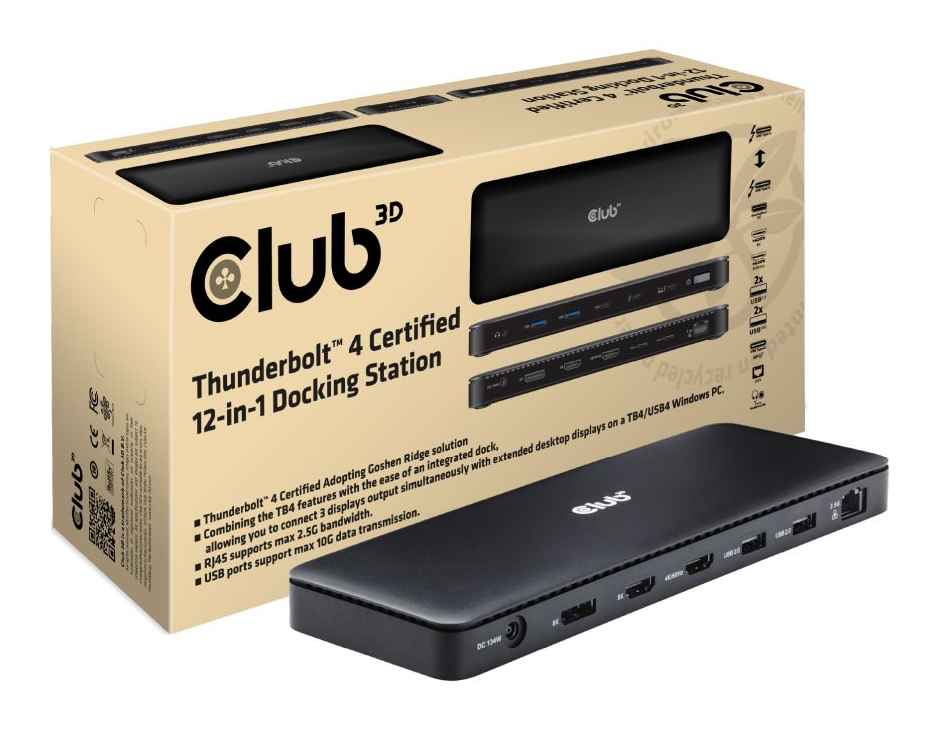 Club3D Thunderbolt4 12-in-1 Dockingstation 3 Displays St/Bu retail