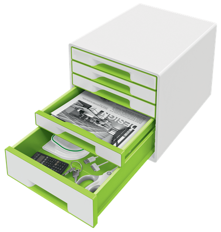 LEITZ Schubladenbox WOW Cube perlweiß/grün 52142054, DIN A4 mit 5 Schubladen, 1 St.