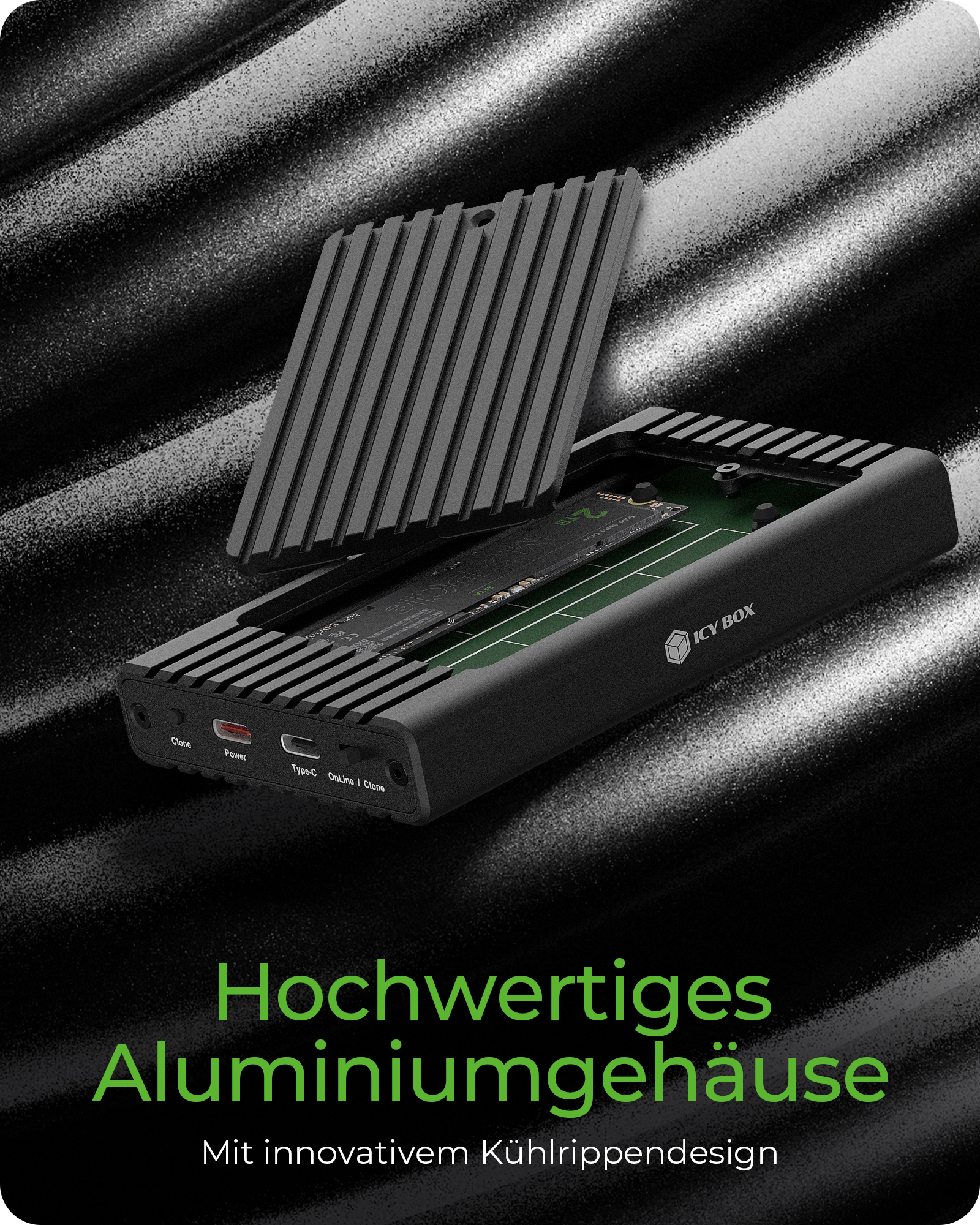 Geh. IcyBox mit Klonfunktion für M.2 NVMe SSDs USB3.2 Gen2 retail