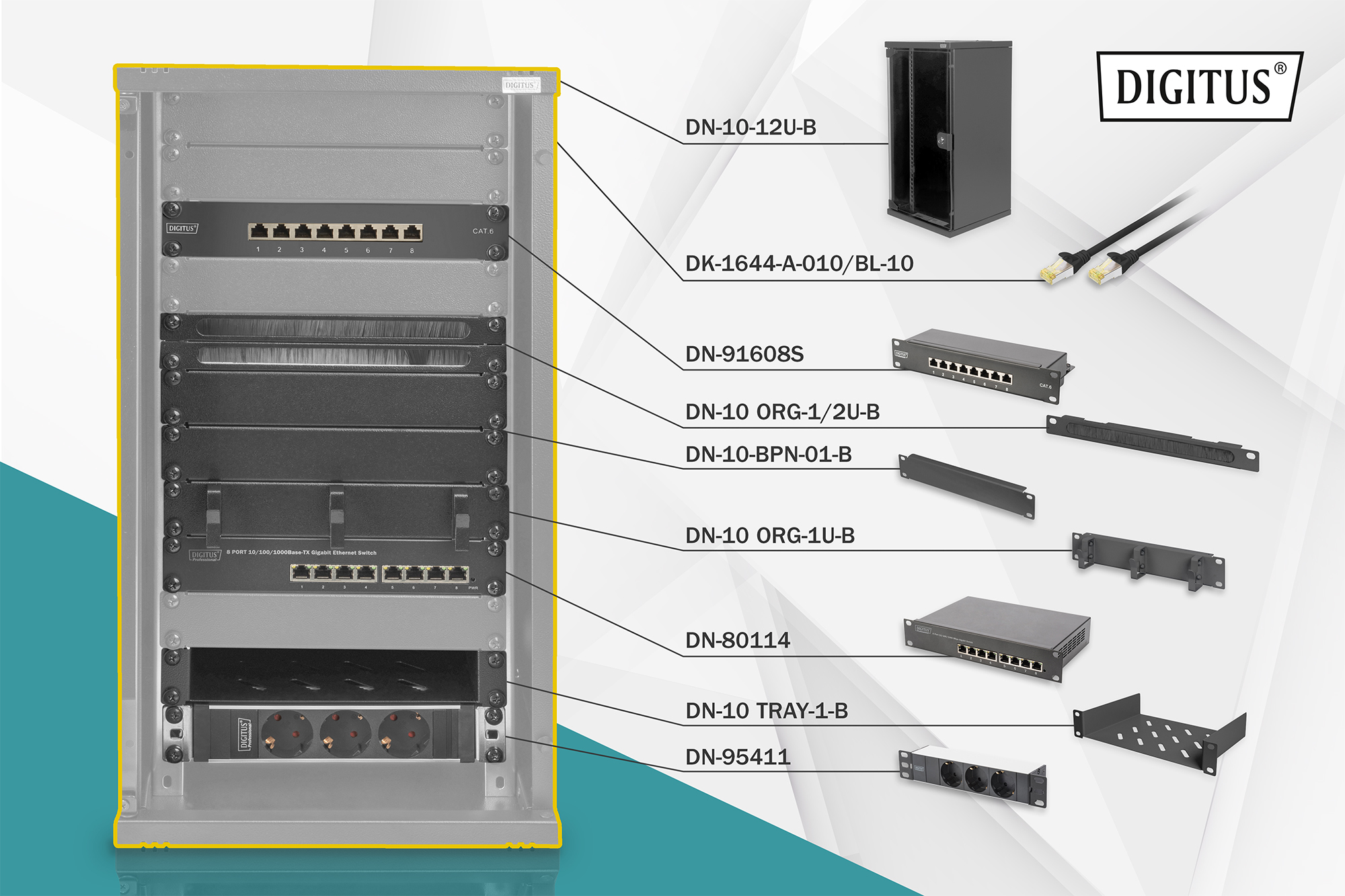 DIGITUS Netzwerk-Set 254 mm (10)-12HE, 312x300mm (B x T)