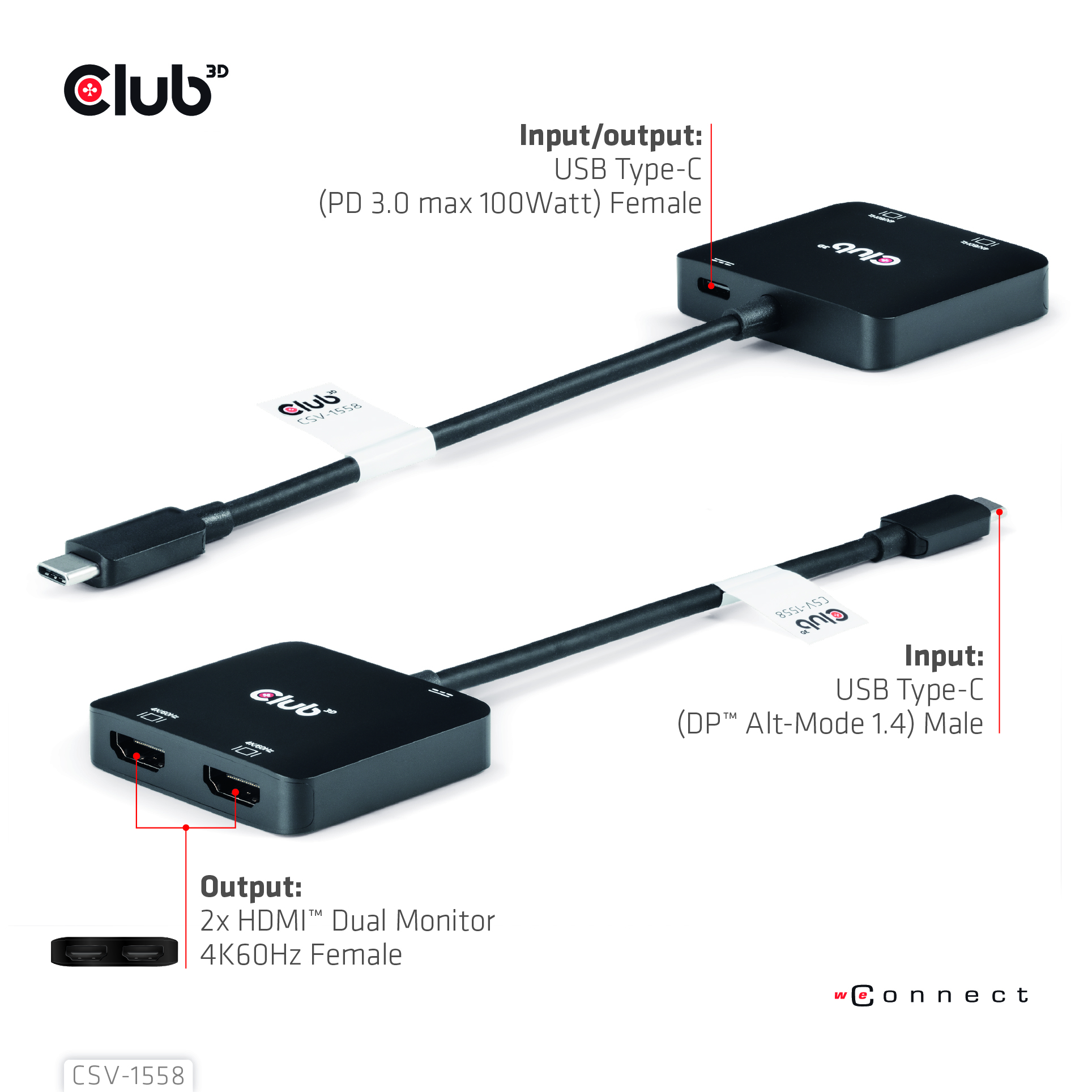 Club3D MST-Hub USB 3.2 Typ C > 2x HDMI 4K60Hz +100W PD St/Bu retail