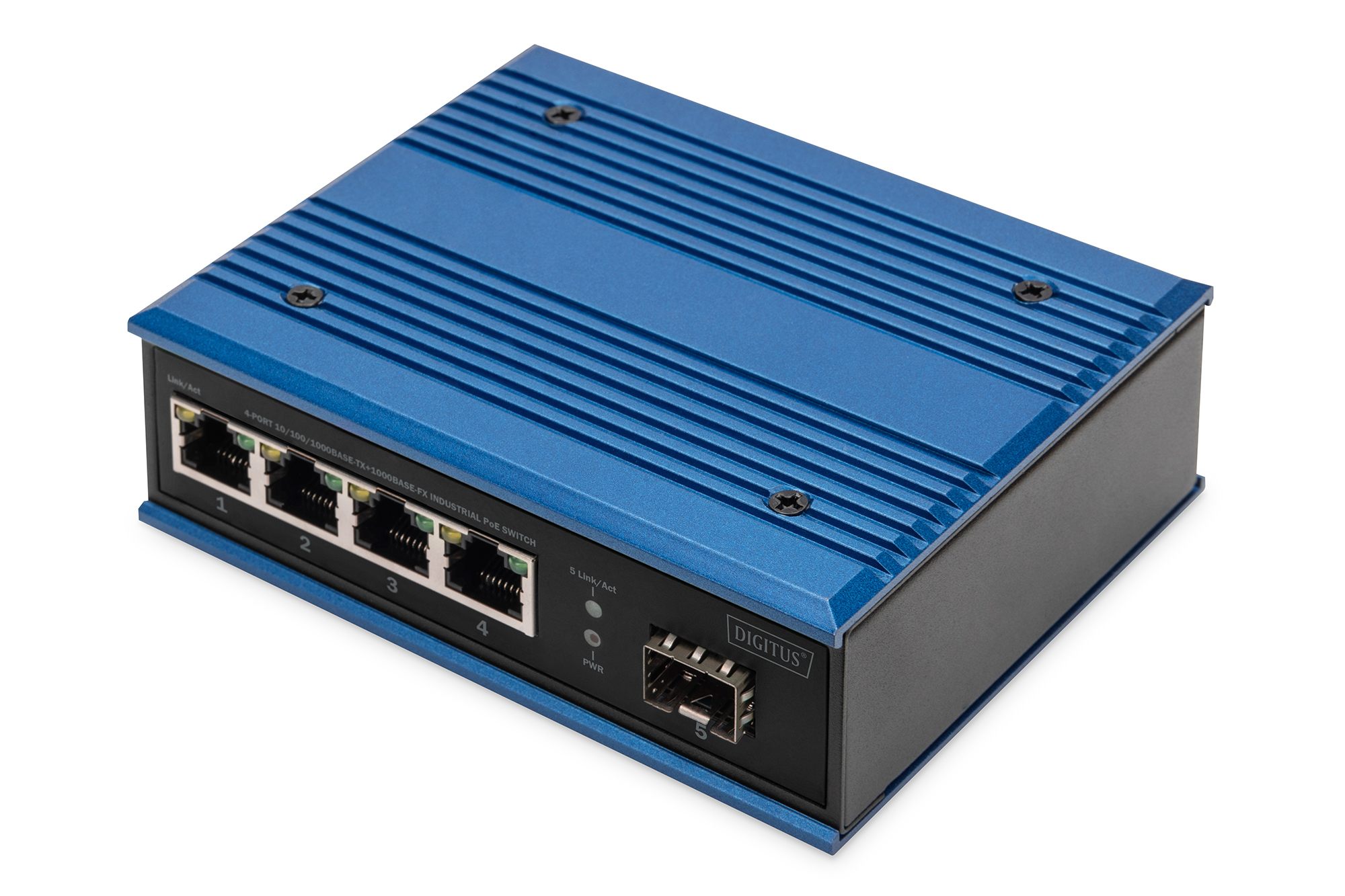 DIGITUS Switch Ind. 4-Port Gigabit 30W PoE Unmanaged blau