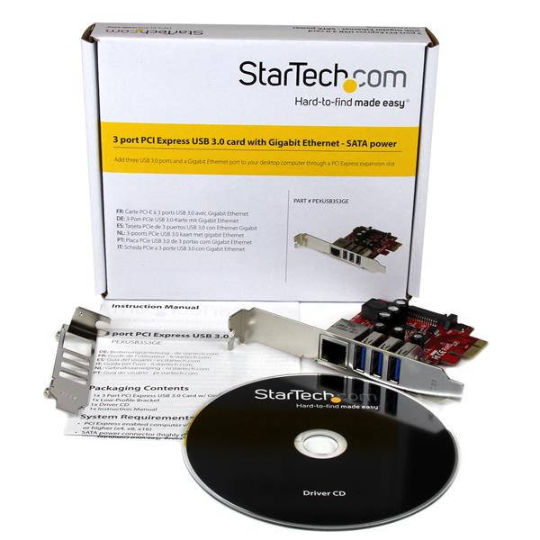 StarTech.com 3-Port PCI Express USB 3.0 Karte mit Gigabit Ethernet 5 Gbit/s Rot