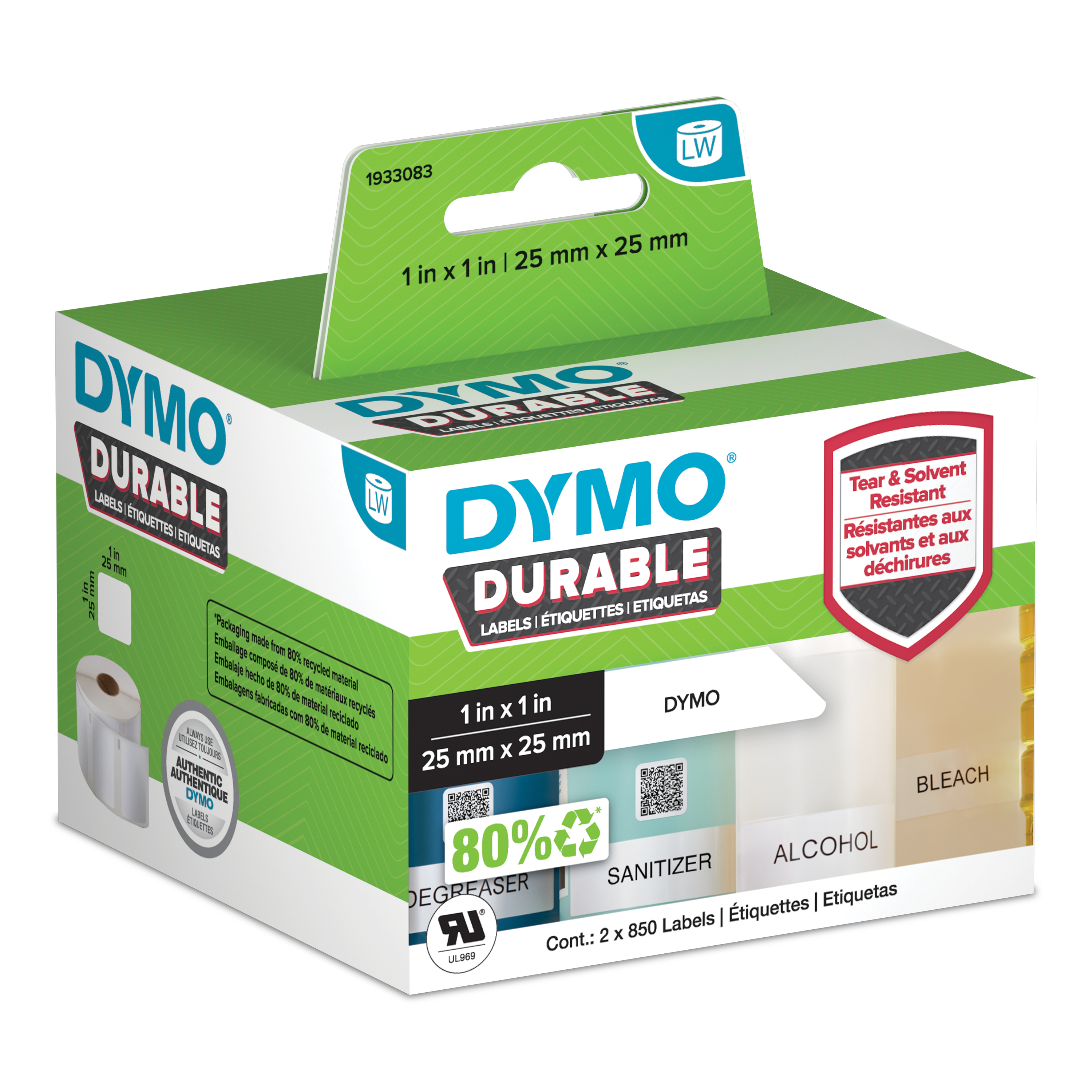 DYMO Etikettenrollen für Etikettendrucker 1933083 weiß, 25,0 x 25,0 mm, 2 x 850 Etiketten