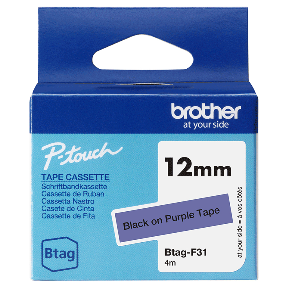brother Schriftband Btag BTAGF31, 12 mm, schwarz auf lila, 1 St.