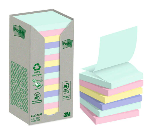 Post-it® Recycling Z-Notes Haftnotizen farbsortiert, 16 Blöcke
